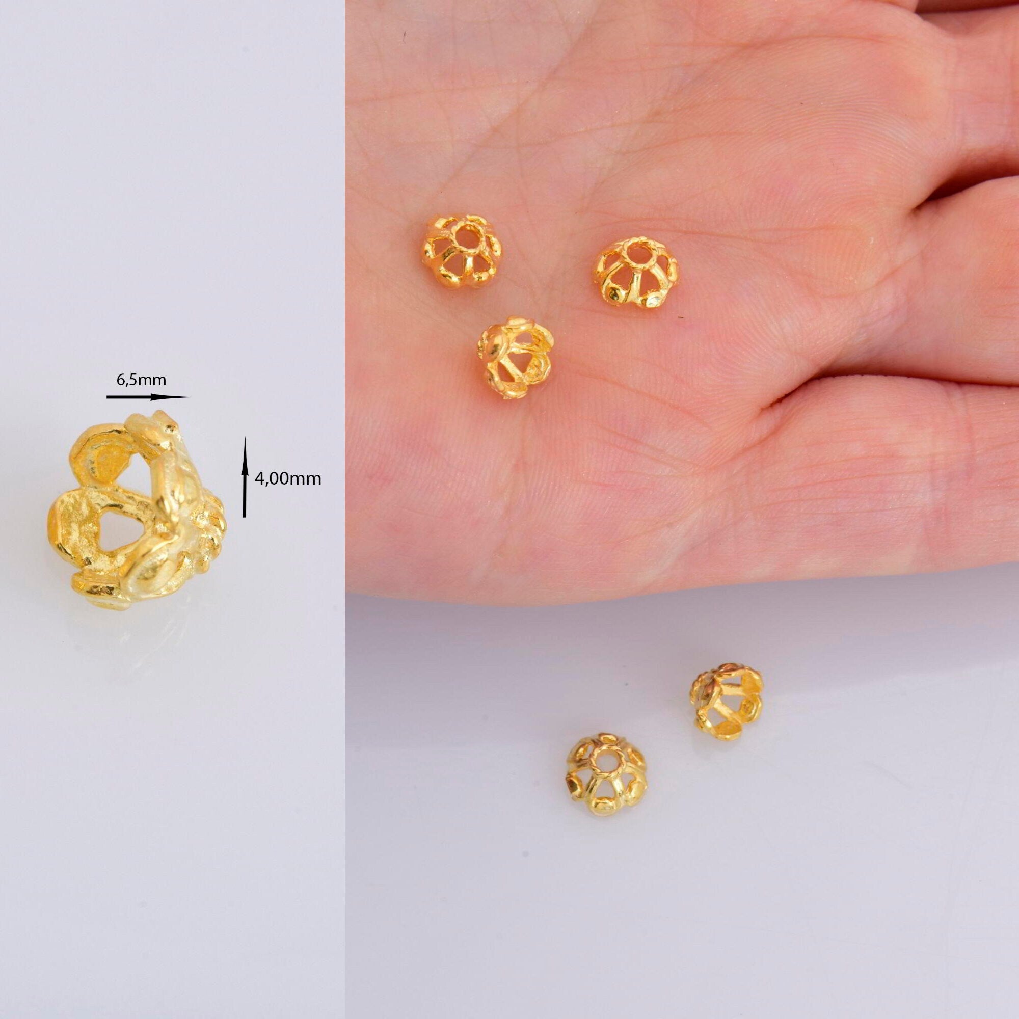 925 Sterling Silver & 24K Gold Vermeil 6.5mm Bead Caps, Silver Bead Caps in Gold, Gold Plated Bead Caps, Jewelry Spacer Bead Caps, VM9-M9