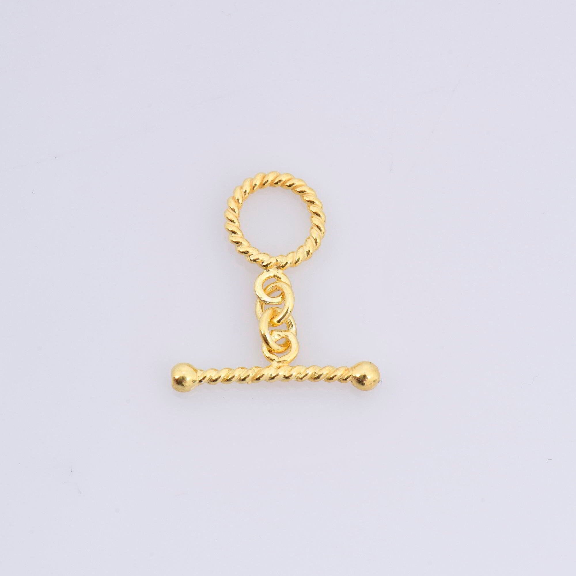 24K Gold Vermeil Twisted Toggle Clasps, 925 Silver Twisted Rope Design Toggle Clasp Set, Toggle Clasps, Jewelry Supplies, Findings, VM62A