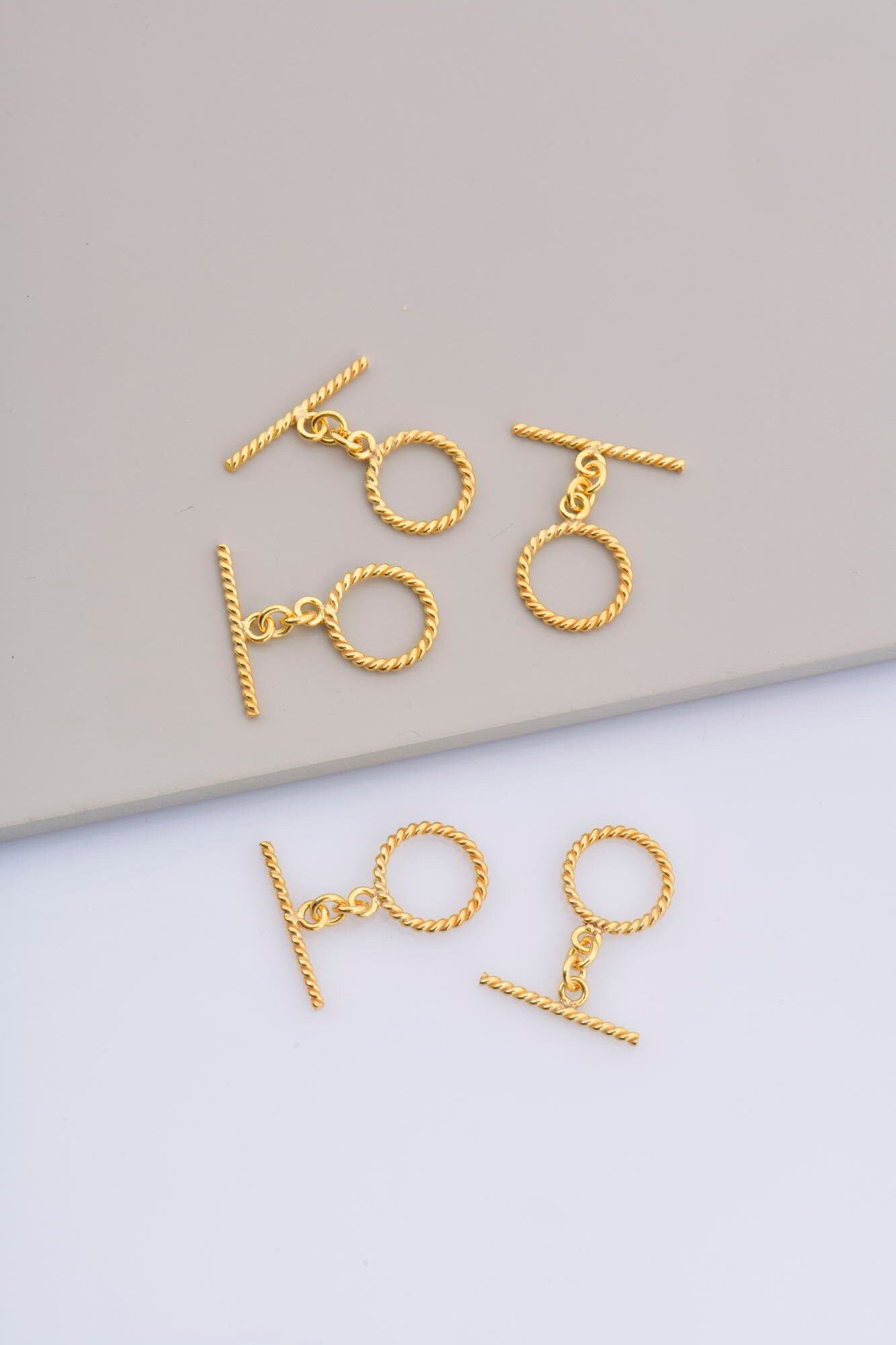 24K Gold Vermeil Twisted Toggle Clasps, 925 Silver Twisted Rope Design Toggle Clasp Set, Toggle Clasps, Jewelry Supplies, Findings, VM62B