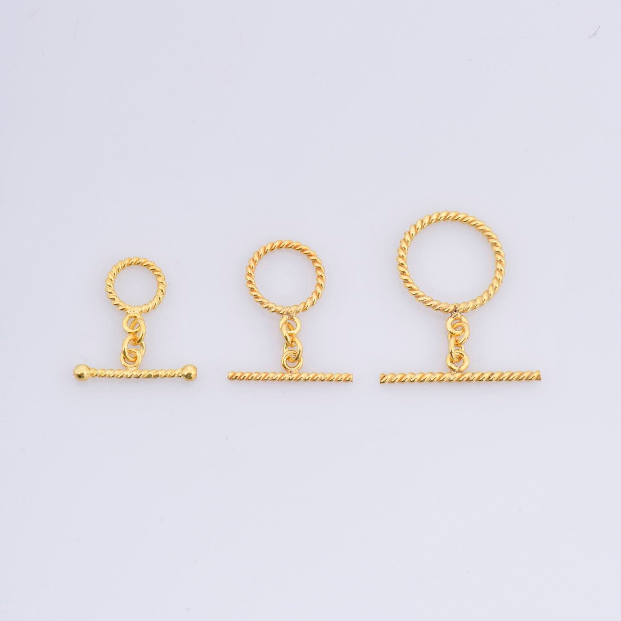 24K Gold Vermeil Twisted Toggle Clasps, 925 Silver Twisted Rope Design Toggle Clasp Set, Toggle Clasps, Jewelry Supplies, Findings, VM62A-C