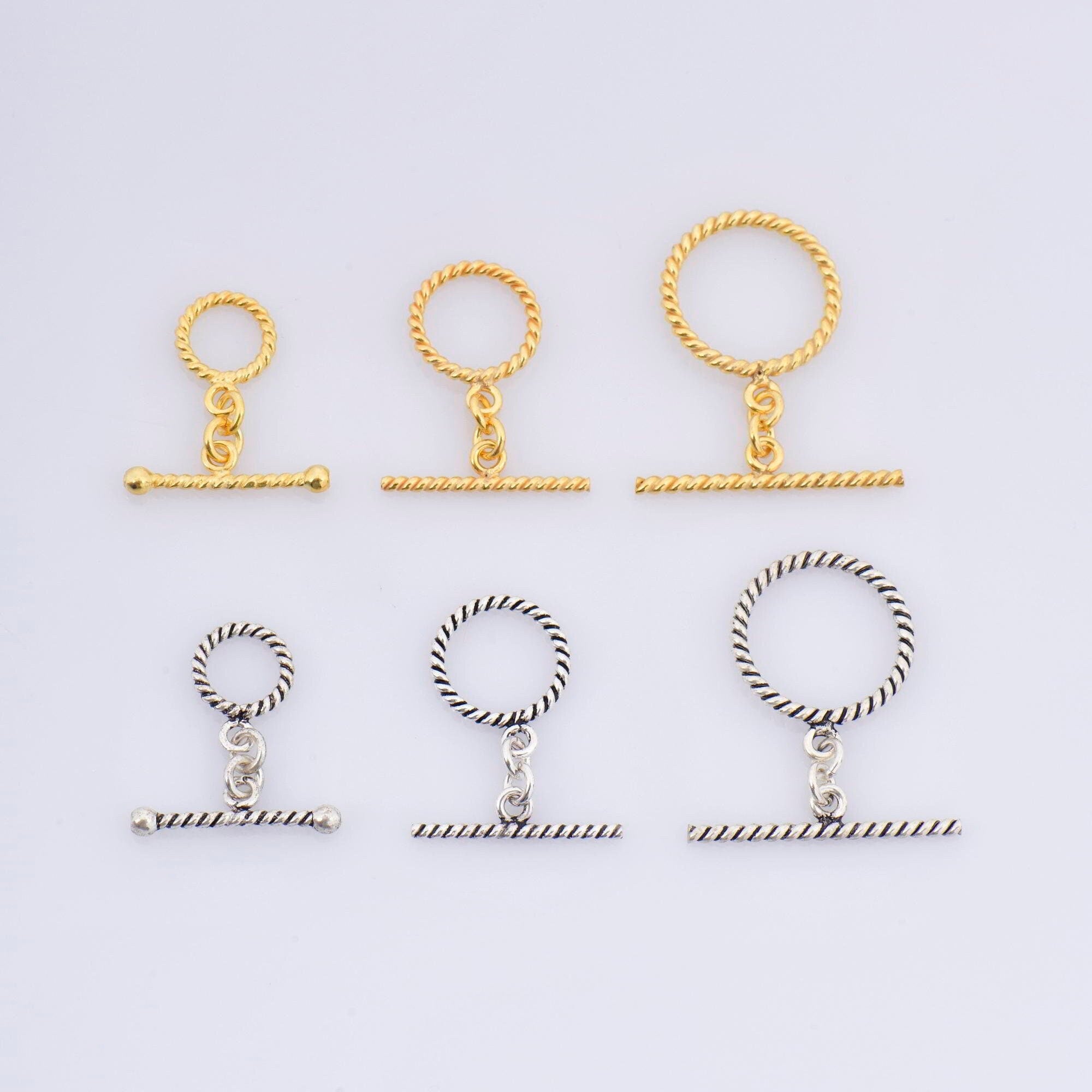 24K Gold Vermeil & 925 Silver Twisted Toggle Clasps, Silver Twisted Rope Design Toggle Clasp Set, Jewelry Supplies Findings, M/VM62A-C
