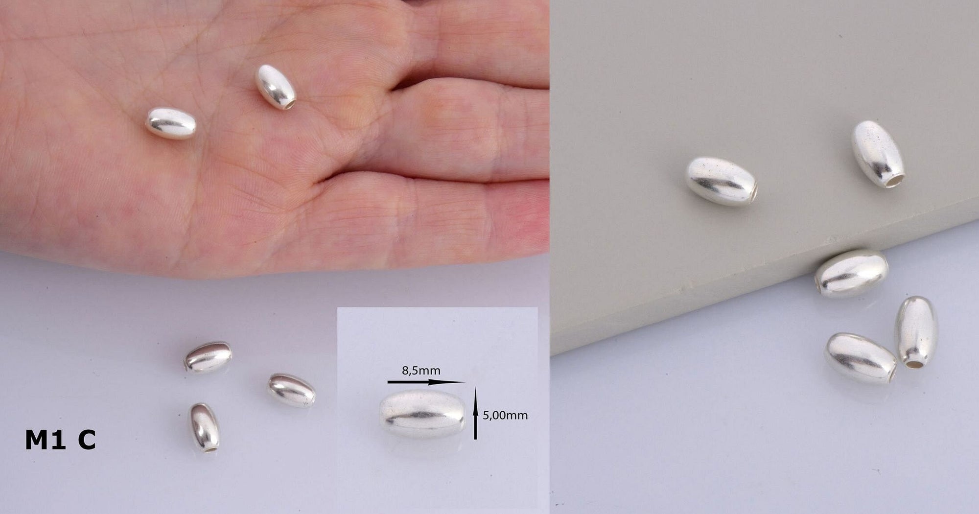 925 Sterling Silver Oval Beads, Solid 925 Rice Beads, Seamless Olive Beads, Barrel Shape Bracelet Spacer Beads, Jewelry Supplies, M1 A-F