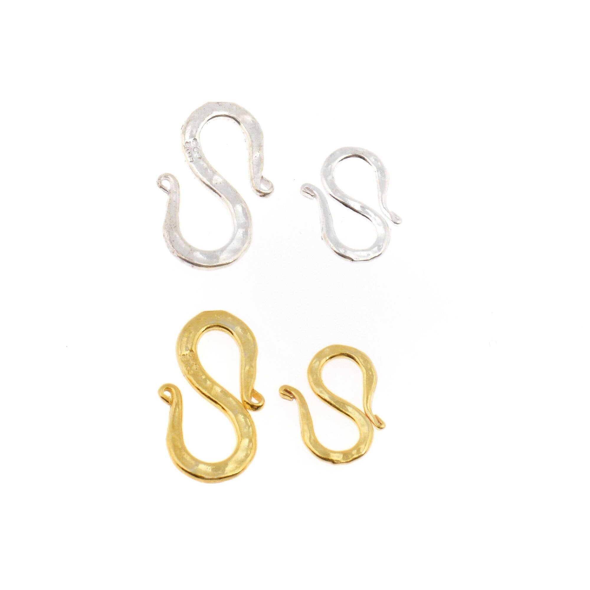 24K Gold Vermeil & 925 Silver S Clasps, Sterling Silver Hook Clasps, Gold Plated Connectors, Jewelry Supplies, Jewelry Findings, M/VM63A-B