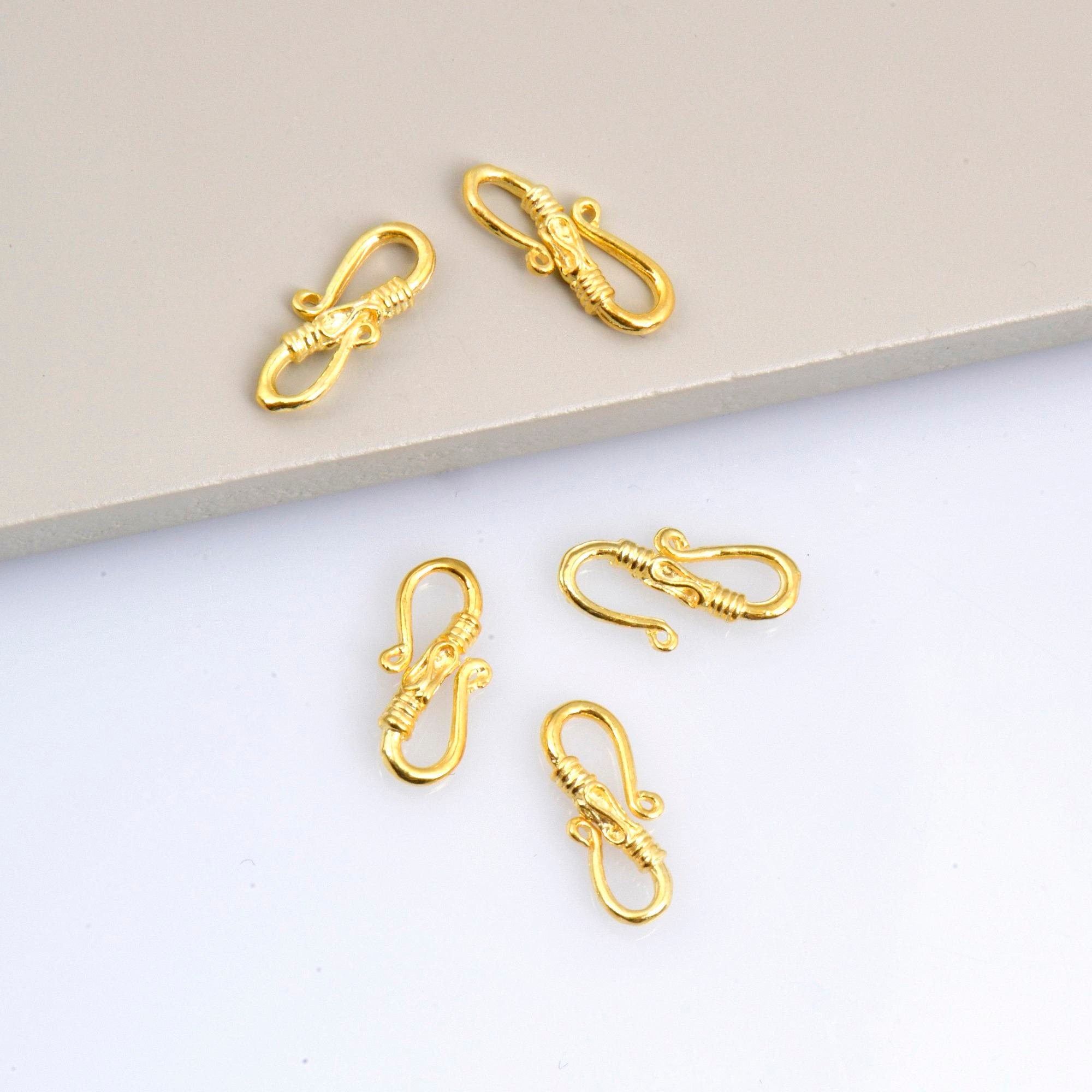24K Gold Vermeil S Clasps, Antique Silver Hook Clasps, 925 Sterling Silver Connectors in Gold, Jewelry Supplies, Jewelry Findings, VM64A