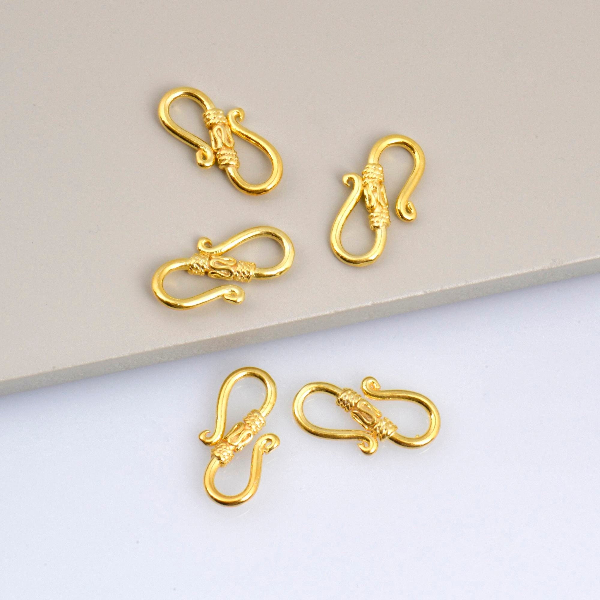 24K Gold Vermeil S Clasps, Antique Silver Hook Clasps, 925 Sterling Silver Connectors in Gold, Jewelry Supplies, Jewelry Findings, VM64A-C