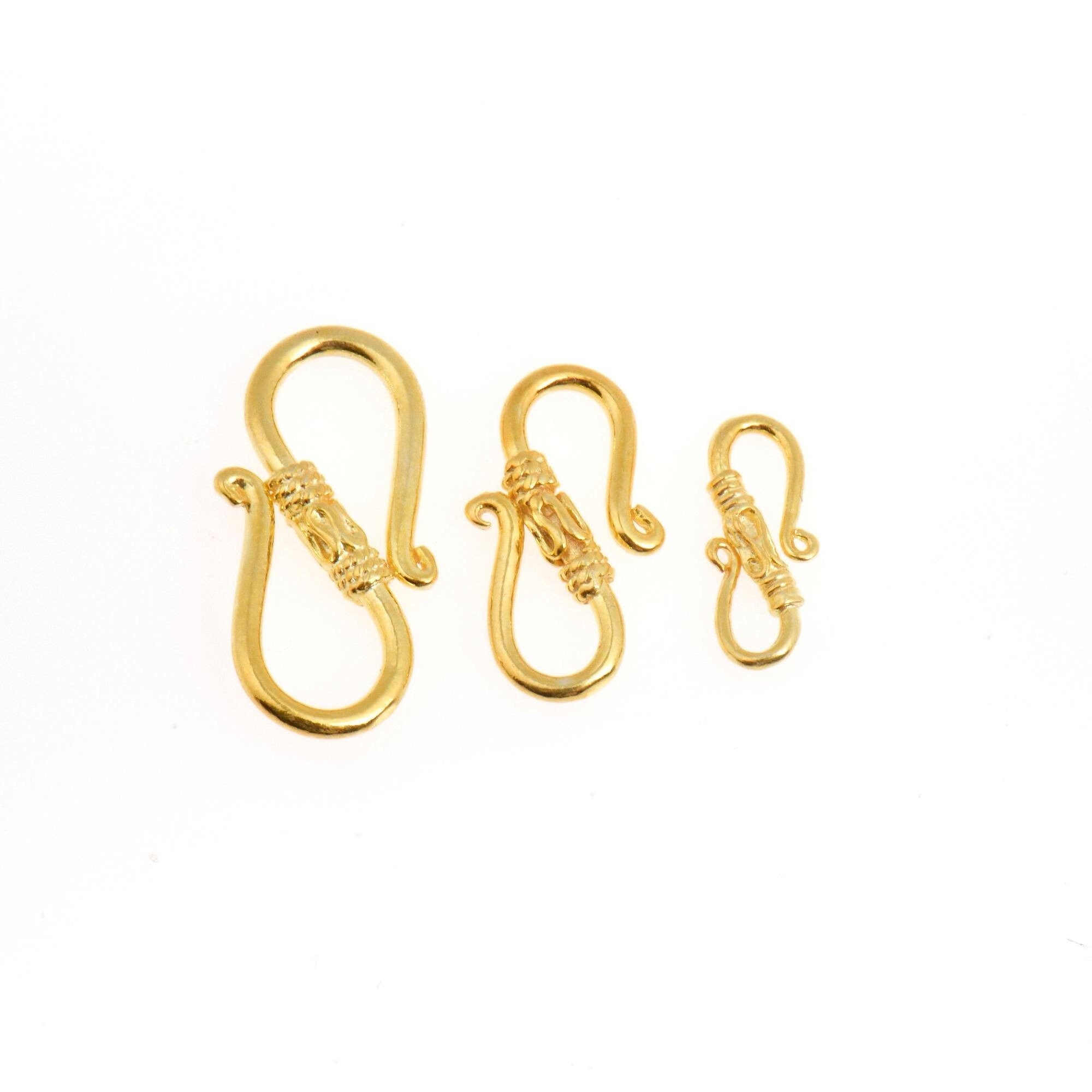 24K Gold Vermeil S Clasps, Antique Silver Hook Clasps, 925 Sterling Silver Connectors in Gold, Jewelry Supplies, Jewelry Findings, VM64A-C