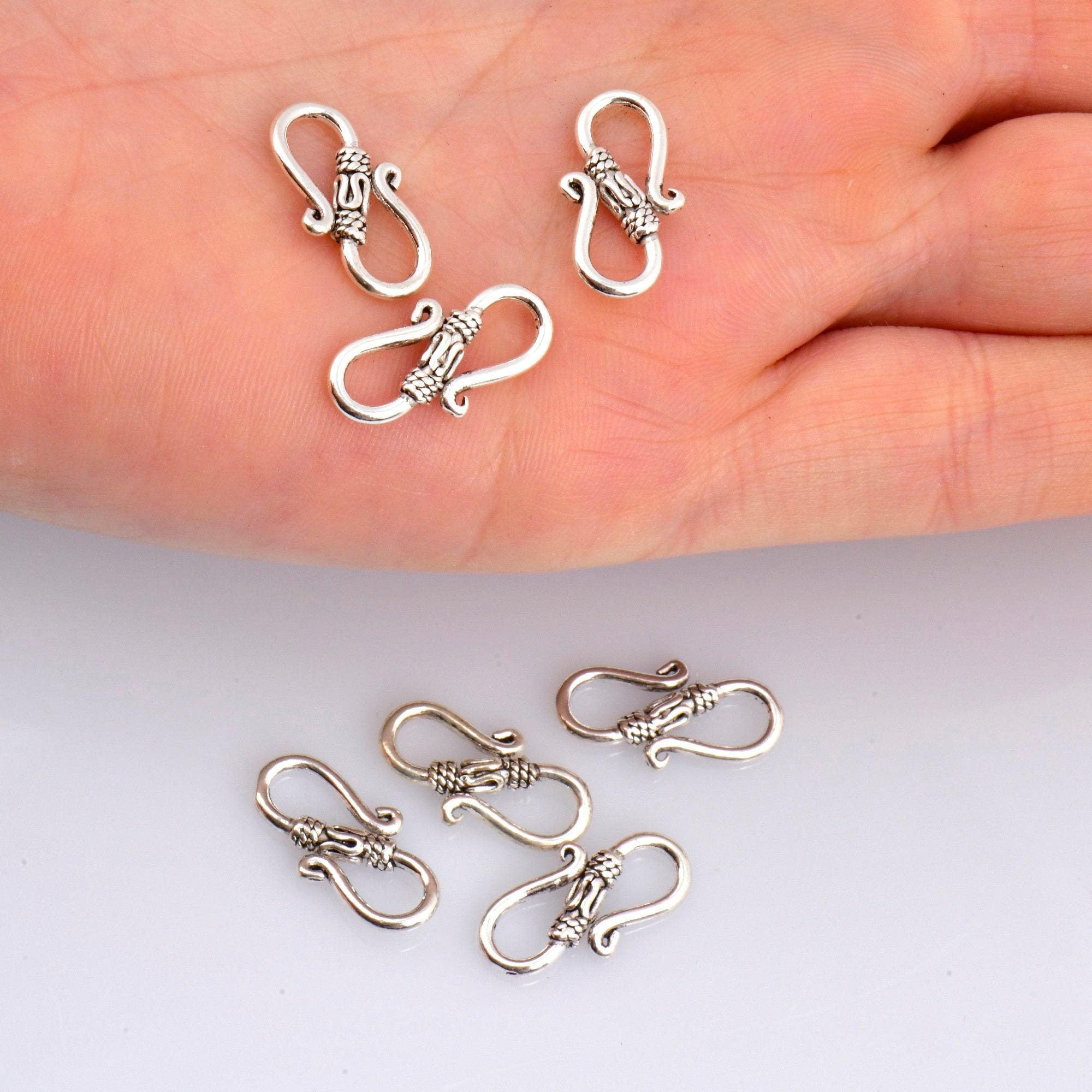 925 Sterling Silver S Clasps, Silver Hook Clasps, Antique Solid Silver Connectors, Jewelry Making Supplies, Silver Jewelry Findings, M64A-C