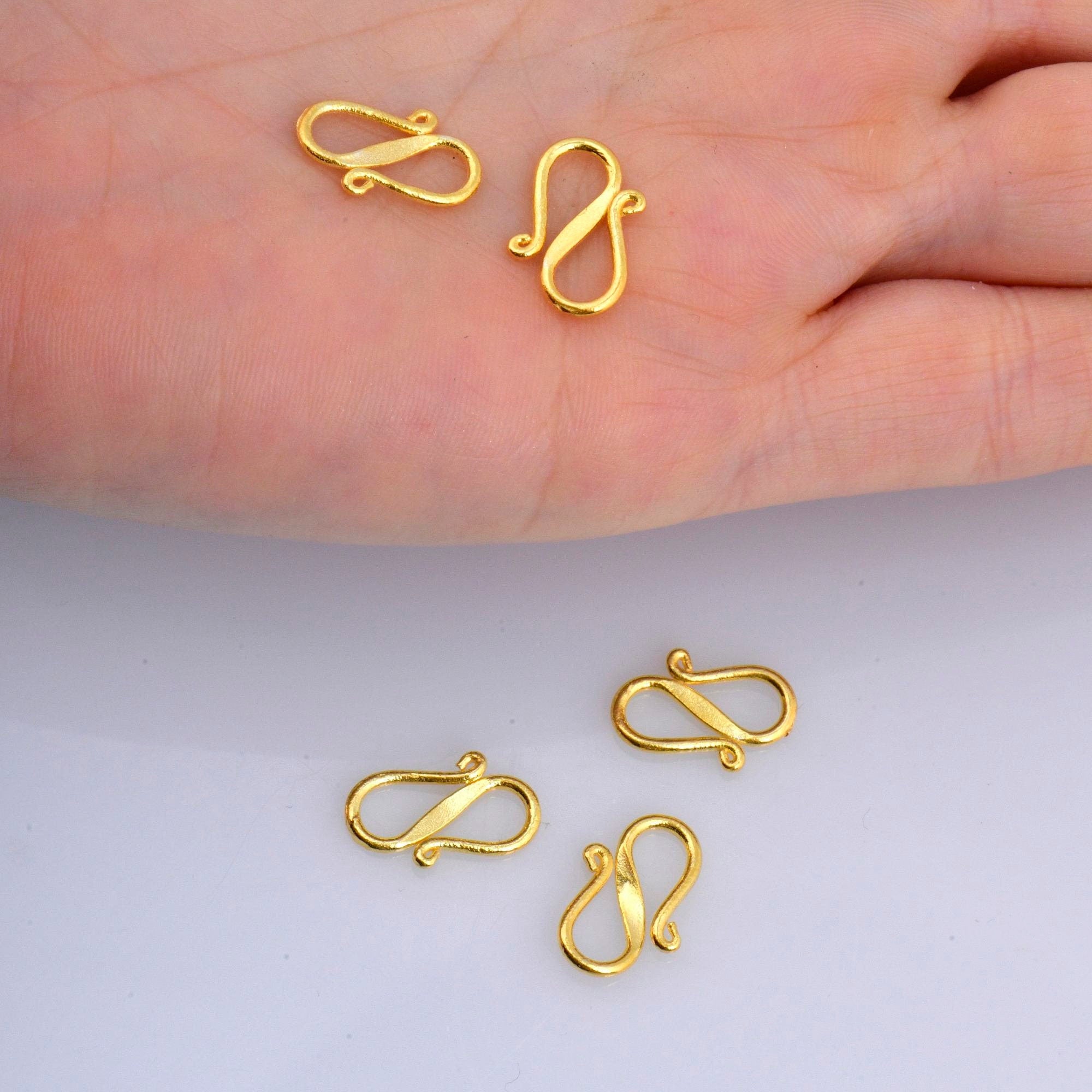 24K Gold Vermeil S Clasps, 925 Solid Silver Hook Clasps, Sterling Silver Connectors in 24K Gold, Jewelry Supplies, Jewelry Findings, VM65A