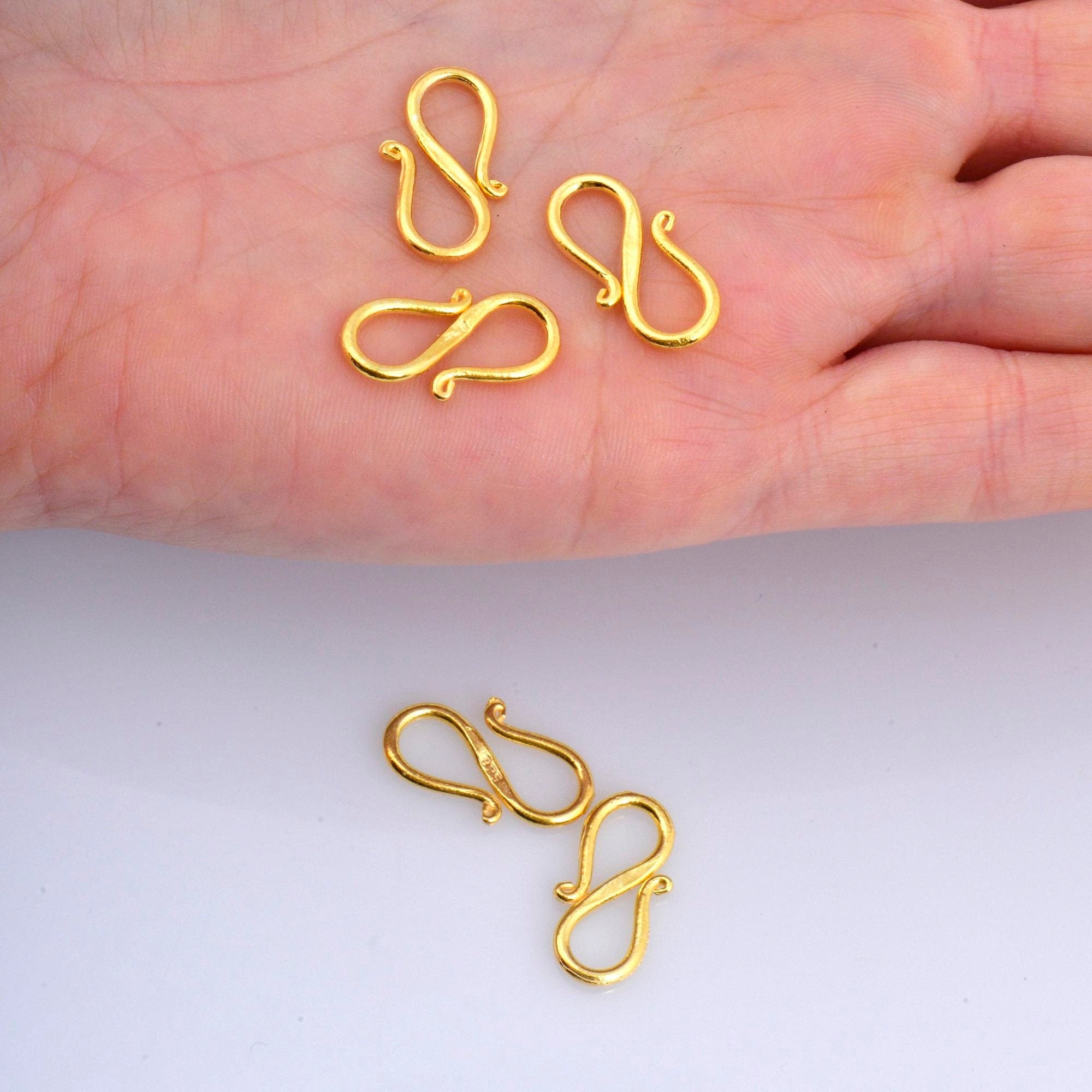 24K Gold Vermeil S Clasps, 925 Solid Silver Hook Clasp, Gold Clasp Connectors, Jewelry Supplies, Jewelry Findings, VM65A/B