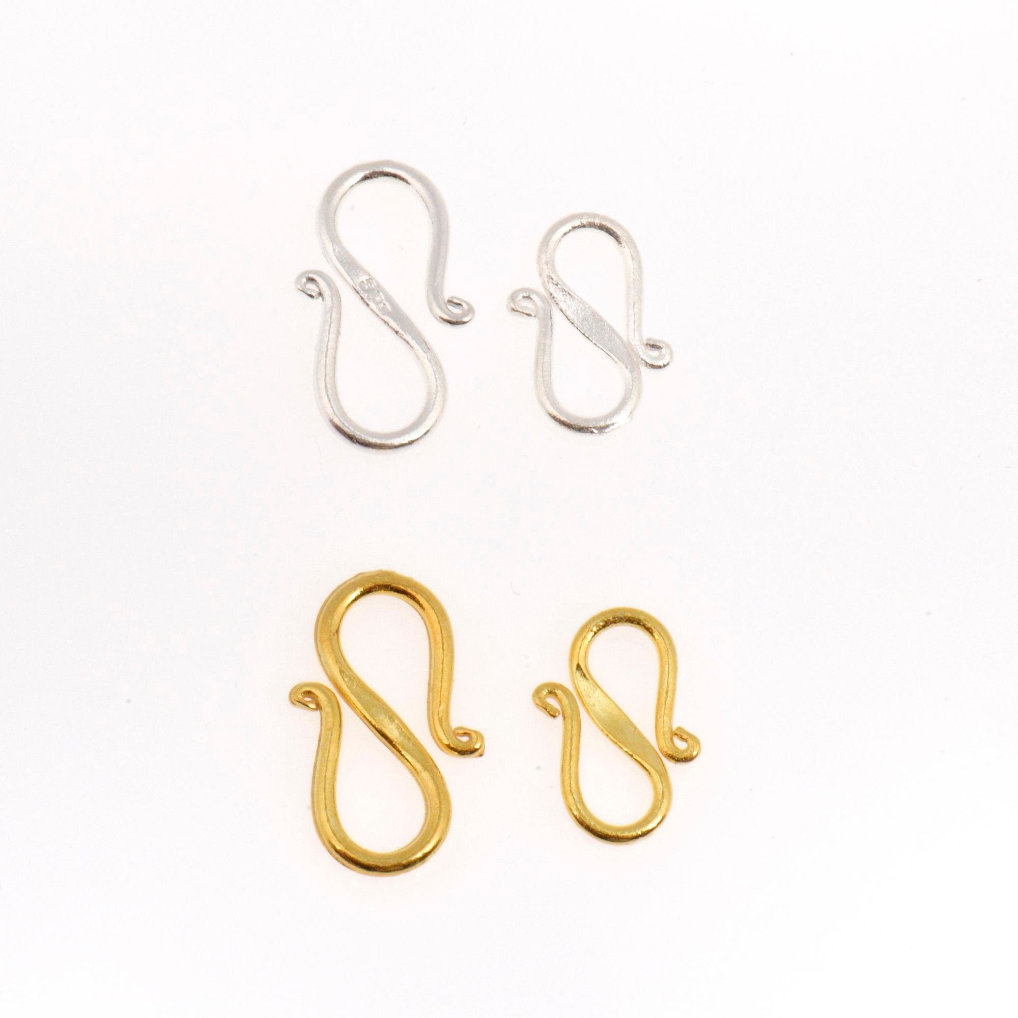 24K Gold Vermeil and 925 Silver S Clasps, Solid Silver Hook Clasps, Gold & Silver Connector, Jewelry Supplies, Jewelry Findings, M/VM65A-B