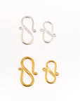 24K Gold Vermeil and 925 Silver S Clasps, Solid Silver Hook Clasps, Gold & Silver Connector, Jewelry Supplies, Jewelry Findings, M/VM65A-B