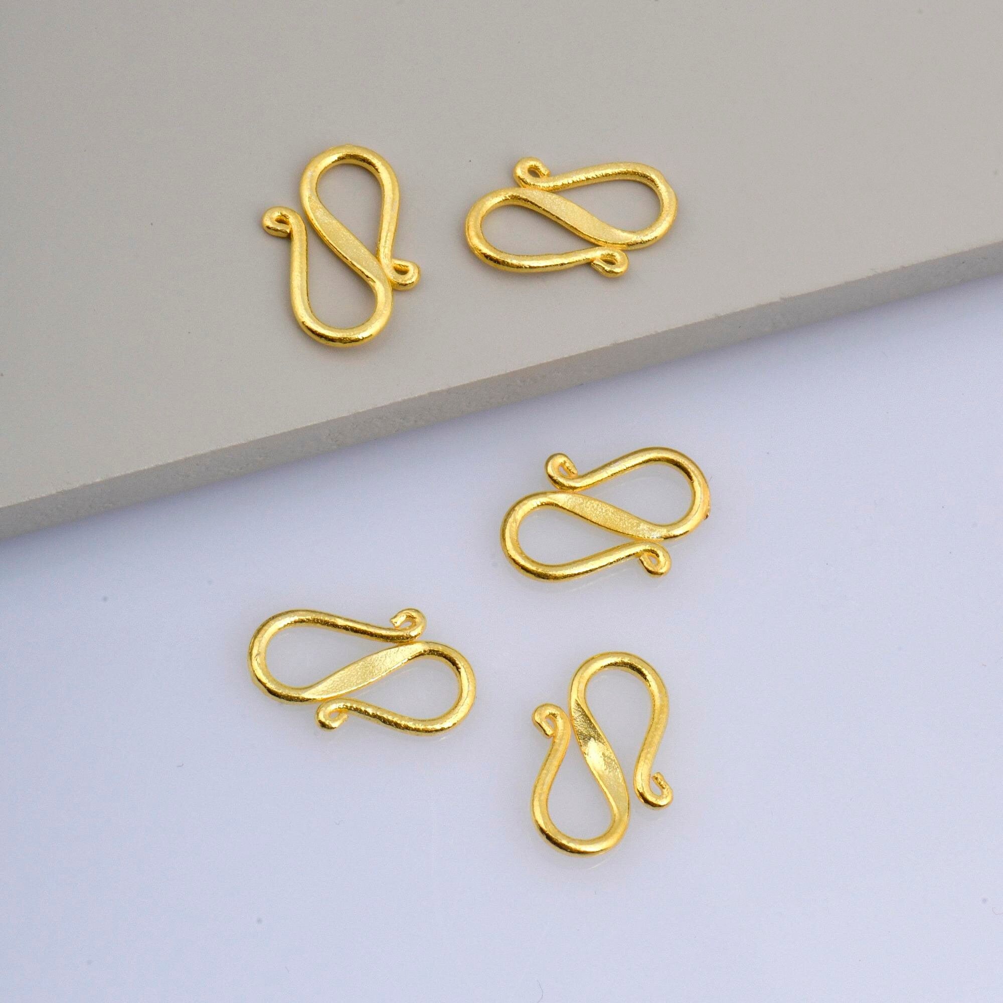 24K Gold Vermeil and 925 Silver S Clasps, Solid Silver Hook Clasps, Gold & Silver Connector, Jewelry Supplies, Jewelry Findings, M/VM65A-B