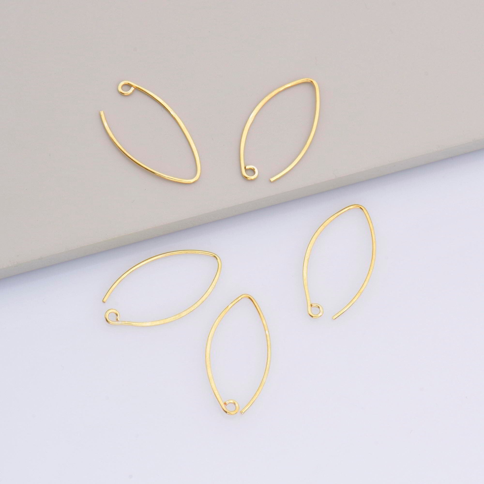 24K Gold Vermeil 26 mm V Shape Ear Wires, 925 Silver Earring Hooks in 24K Gold, V Ear Wires with Open Loop, Earrings Findings, VM49A