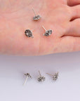 925 Sterling Silver Flower Ear Post, Antique Silver Flower Earring Studs with Loop, Solid Silver Earring Posts, Jewelry Making Findings, M50
