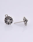 925 Sterling Silver Flower Ear Post, Antique Silver Flower Earring Studs with Loop, Solid Silver Earring Posts, Jewelry Making Findings, M50