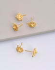 24K Gold Vermeil Flower Ear Post, 925 Solid Silver Flower Earring Studs with Loop, Gold Plated Earring Posts, Jewelry Making Findings, VM50