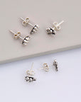 925 Sterling Silver Flower Ear Post, Antique Silver Flower Earring Studs with Loop, Solid Silver Earring Posts, Jewelry Making Findings, M51