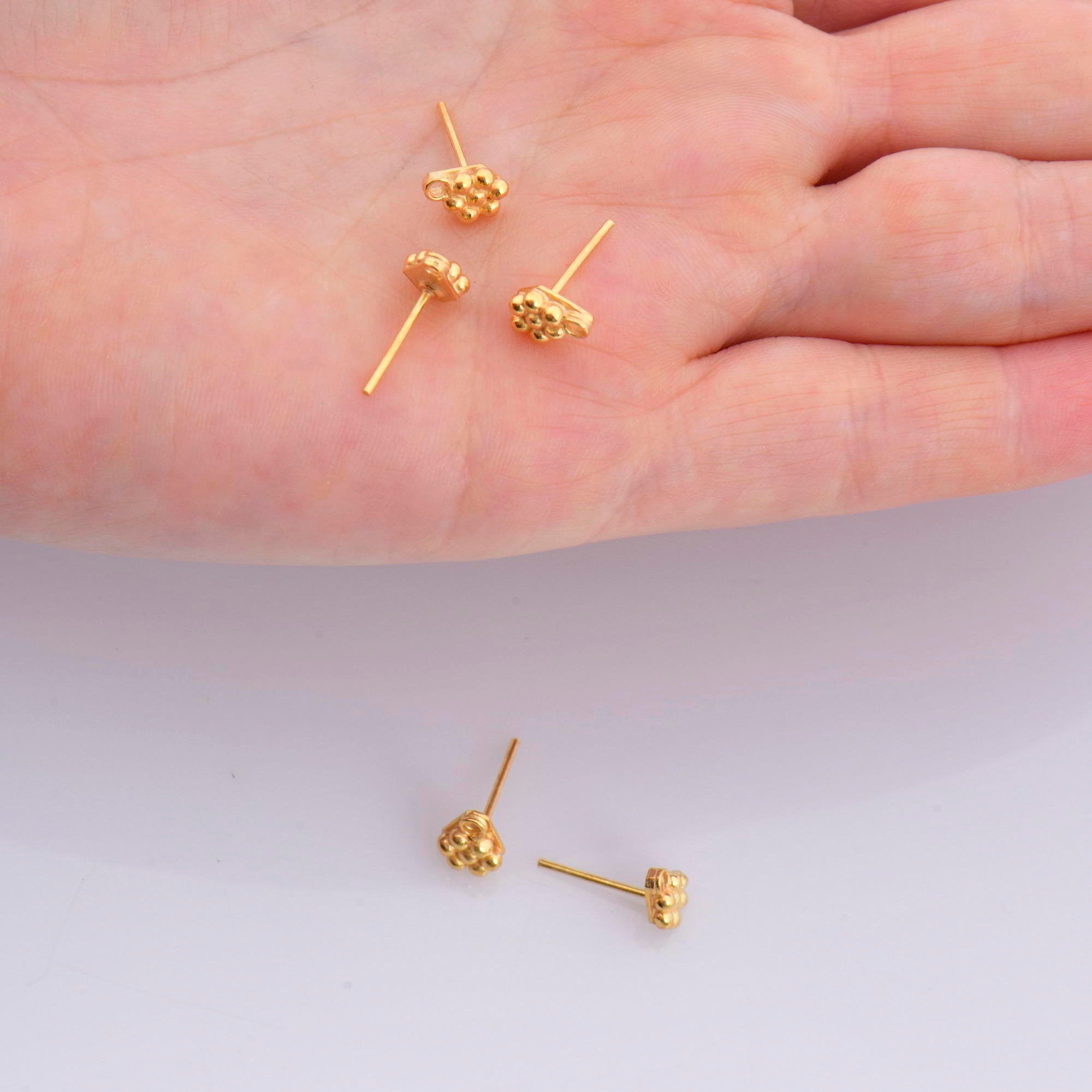 24K Gold Vermeil Flower Ear Post, 925 Solid Silver Flower Earring Studs with Loop, Gold Plated Earring Posts, Jewelry Making Findings, VM51
