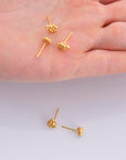 24K Gold Vermeil Flower Ear Post, 925 Solid Silver Flower Earring Studs with Loop, Gold Plated Earring Posts, Jewelry Making Findings, VM51