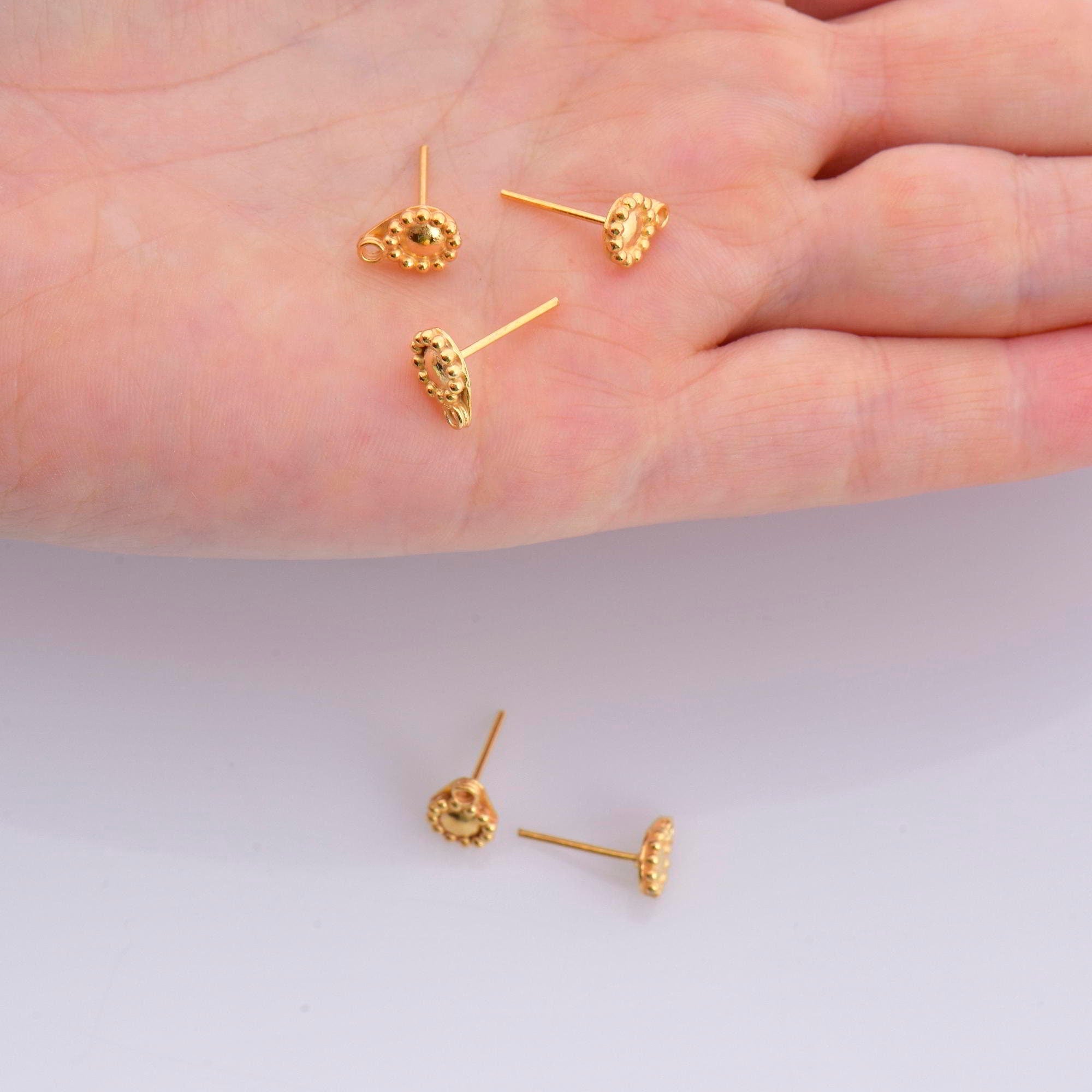 24K Gold Vermeil and 925 Silver Flower Ear Post, Flower Earring Studs with Loop, Gold Plated Earring Posts, Jewelry Making Findings, MVM52