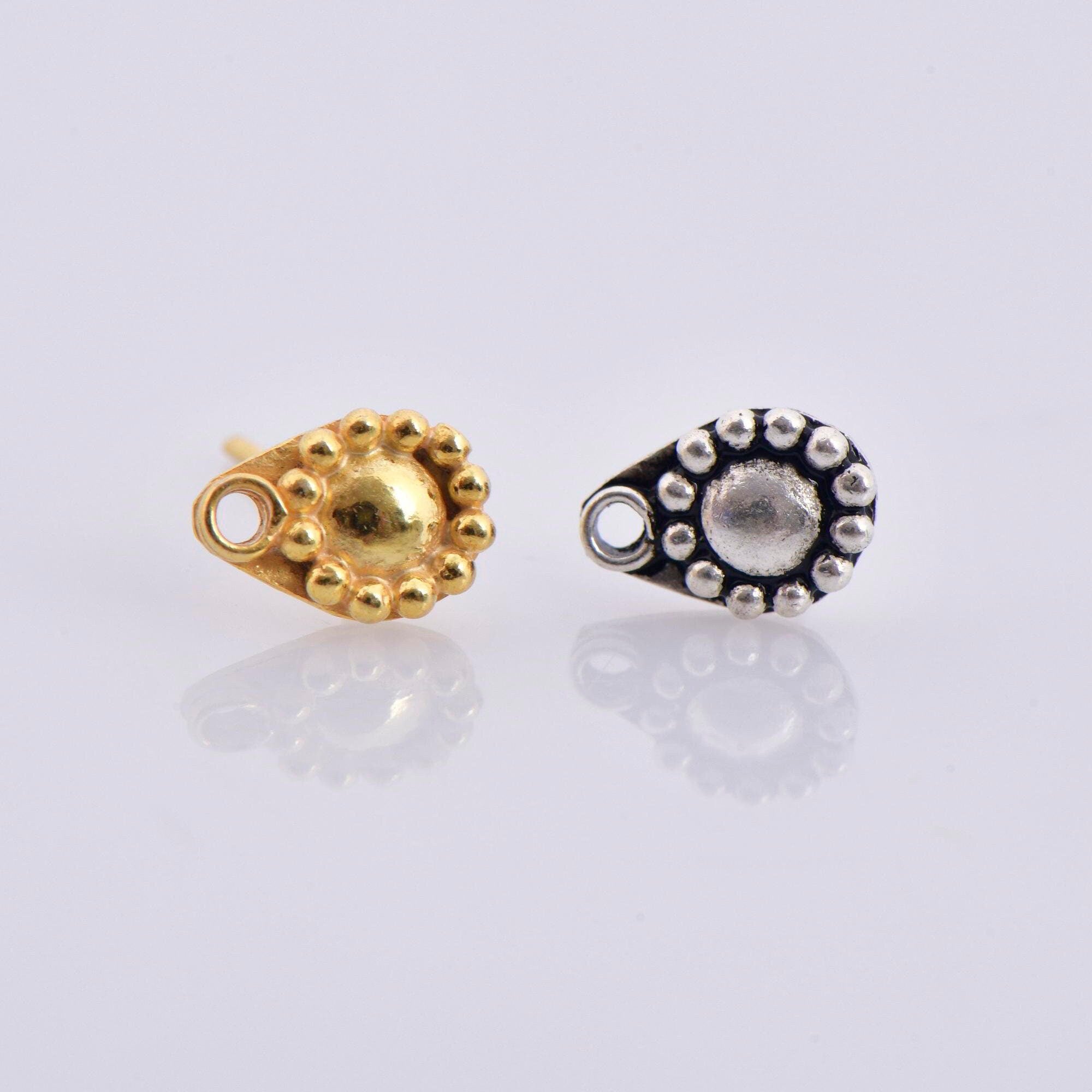 24K Gold Vermeil and 925 Silver Flower Ear Post, Flower Earring Studs with Loop, Gold Plated Earring Posts, Jewelry Making Findings, MVM52