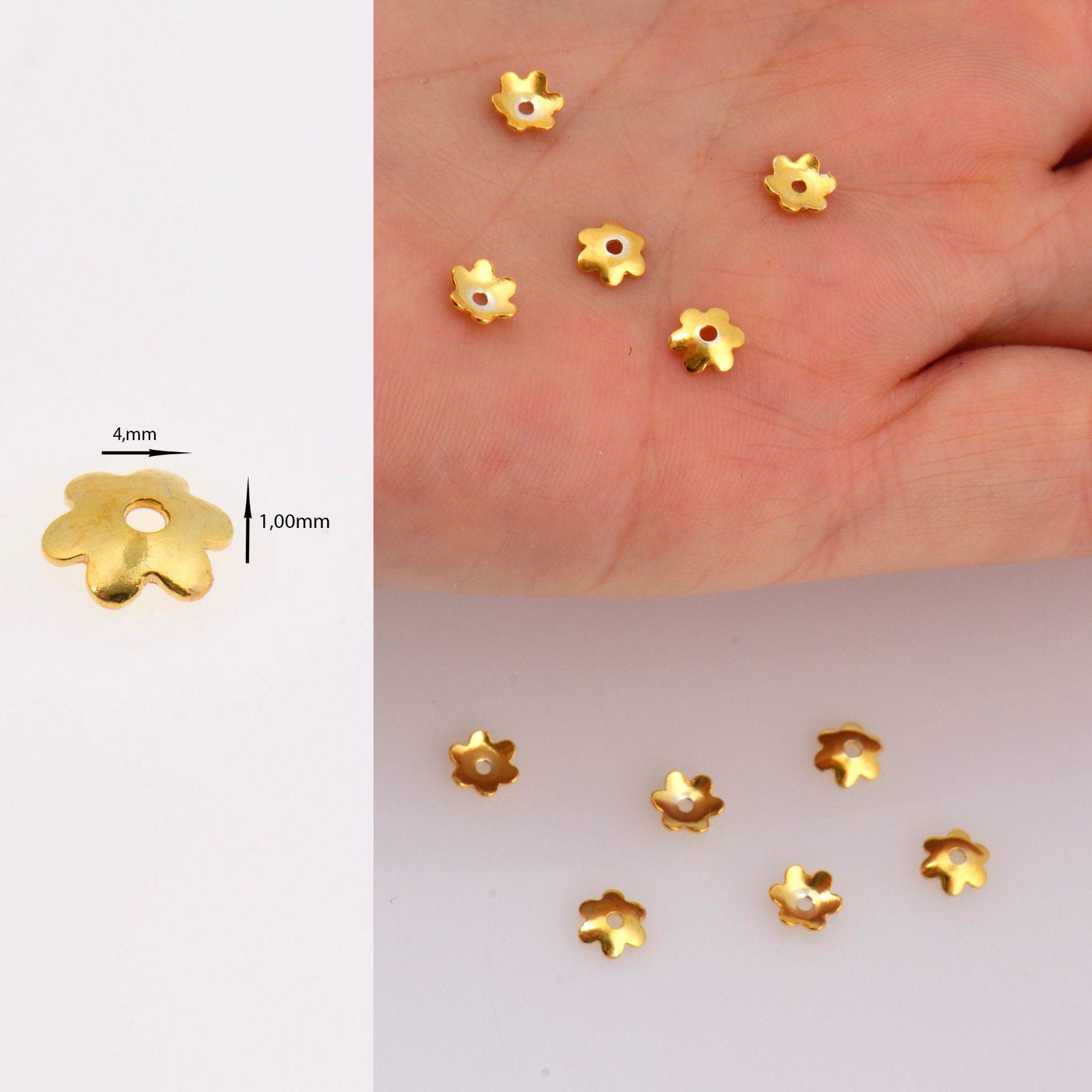 24K Gold Vermeil 6.5mm Plain Bead Caps, Gold Plated Shiny Plain Bead Caps, 925 Silver Bead Caps in Gold, Jewelry Spacer Bead Caps, VM14ABC