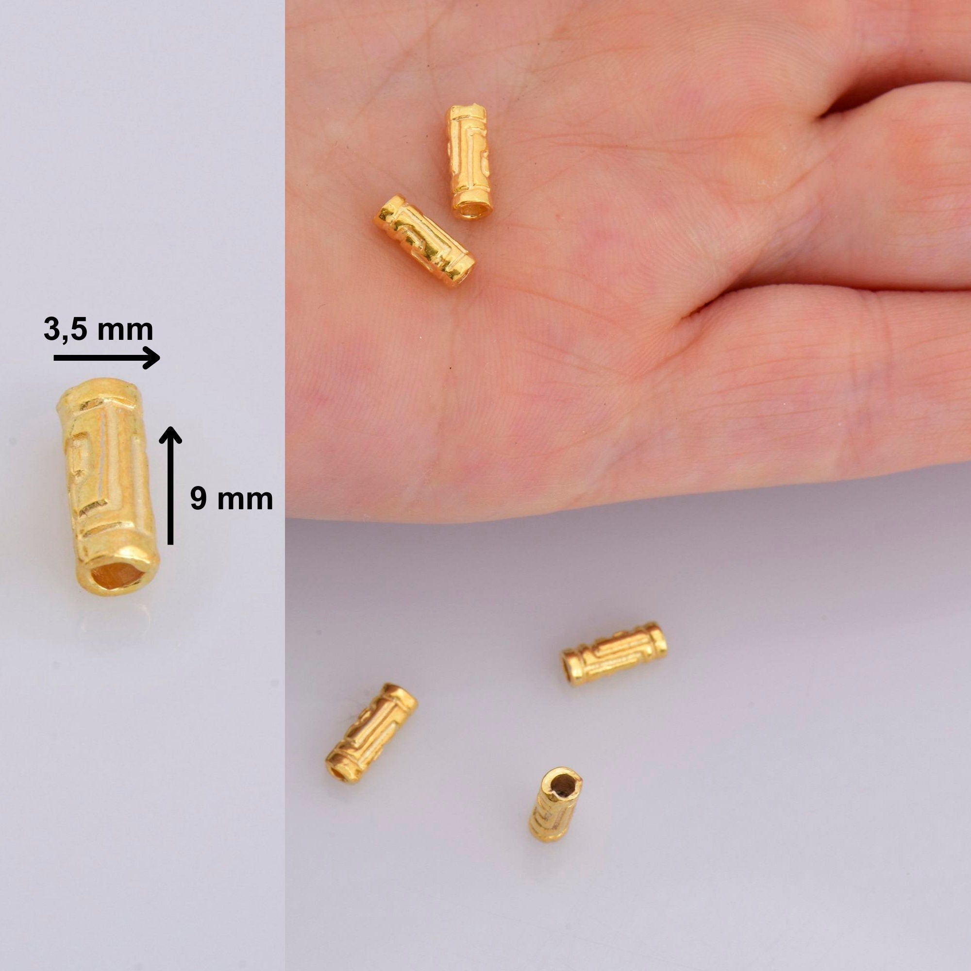 24K Gold Vermeil & 925 Silver Spiral Tube Beads, Gold Antique Tube Beads, Spacer Tube Beads, Silver Tube Beads For Jewelry Making, VM23