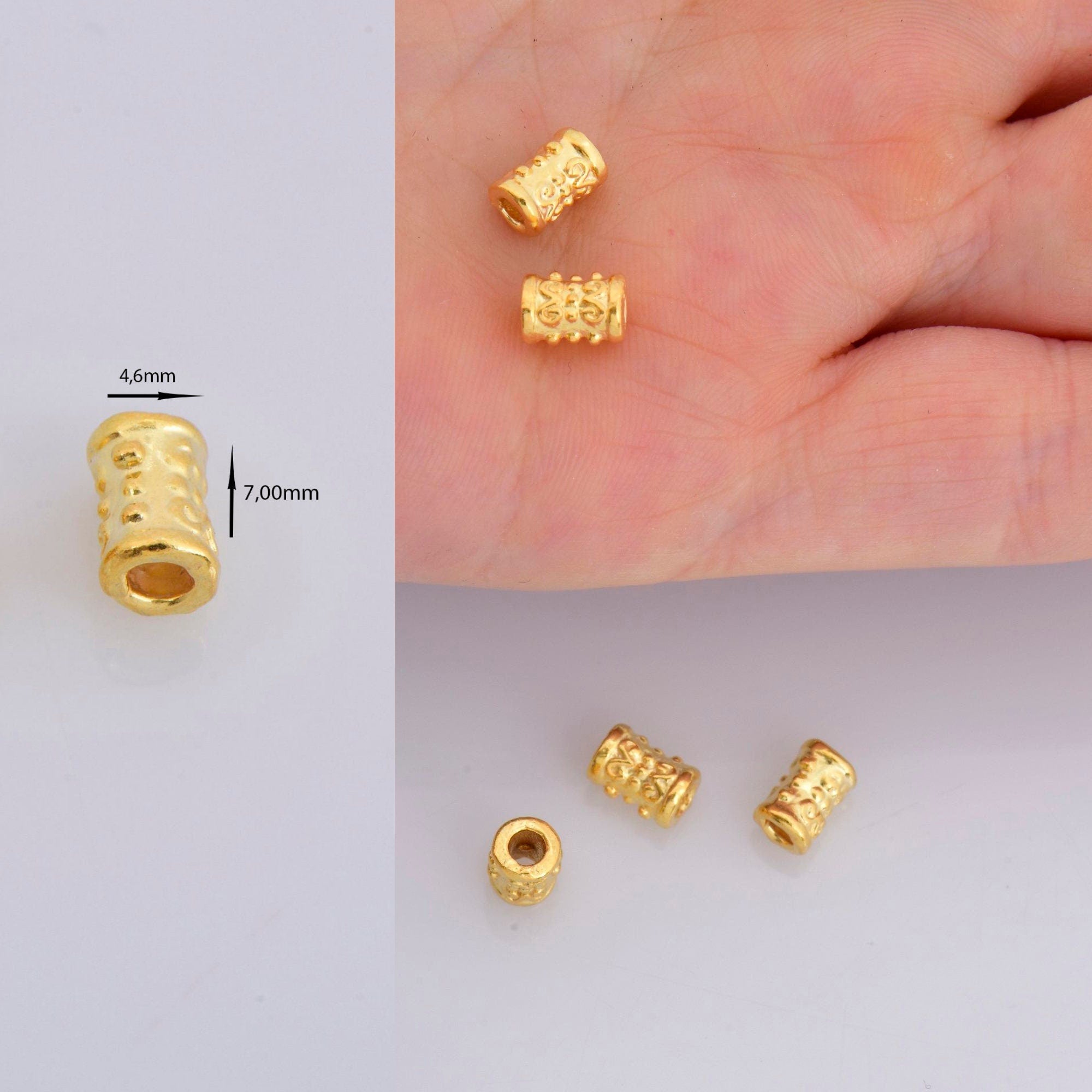 24K Gold Vermeil & 925 Silver Tube Beads, Silver Tube Beads in Gold, Antique Silver Spacer Tube Beads, Tube Beads For Jewelry Making,V/M24