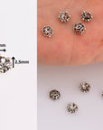 925 Sterling Silver 8-9mm Flower Bead Caps, Solid Silver Bead Caps, Flower Bead Caps, Oxidized Spacer Bead Cap, Jewelry Crafting Supply, M6B
