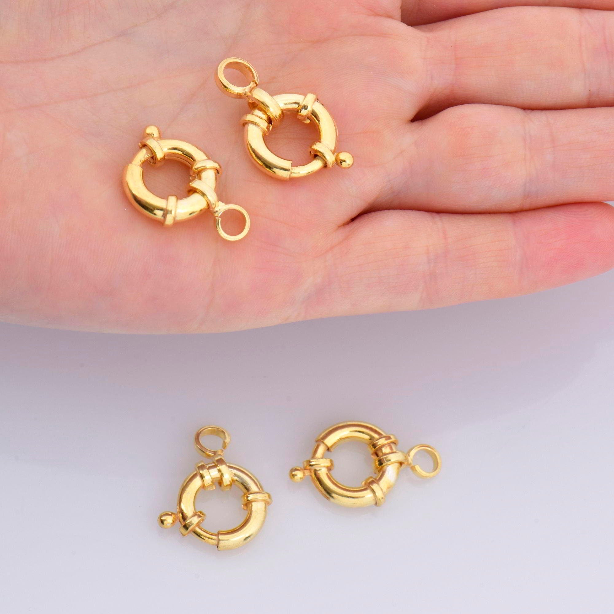 24K Gold Vermeil Spring Ring Clasp, 925 Solid Silver Spring Clasps with Open Loop, Gold Plated Trigger Spring Clasp, Jewelry Findings, VM53B