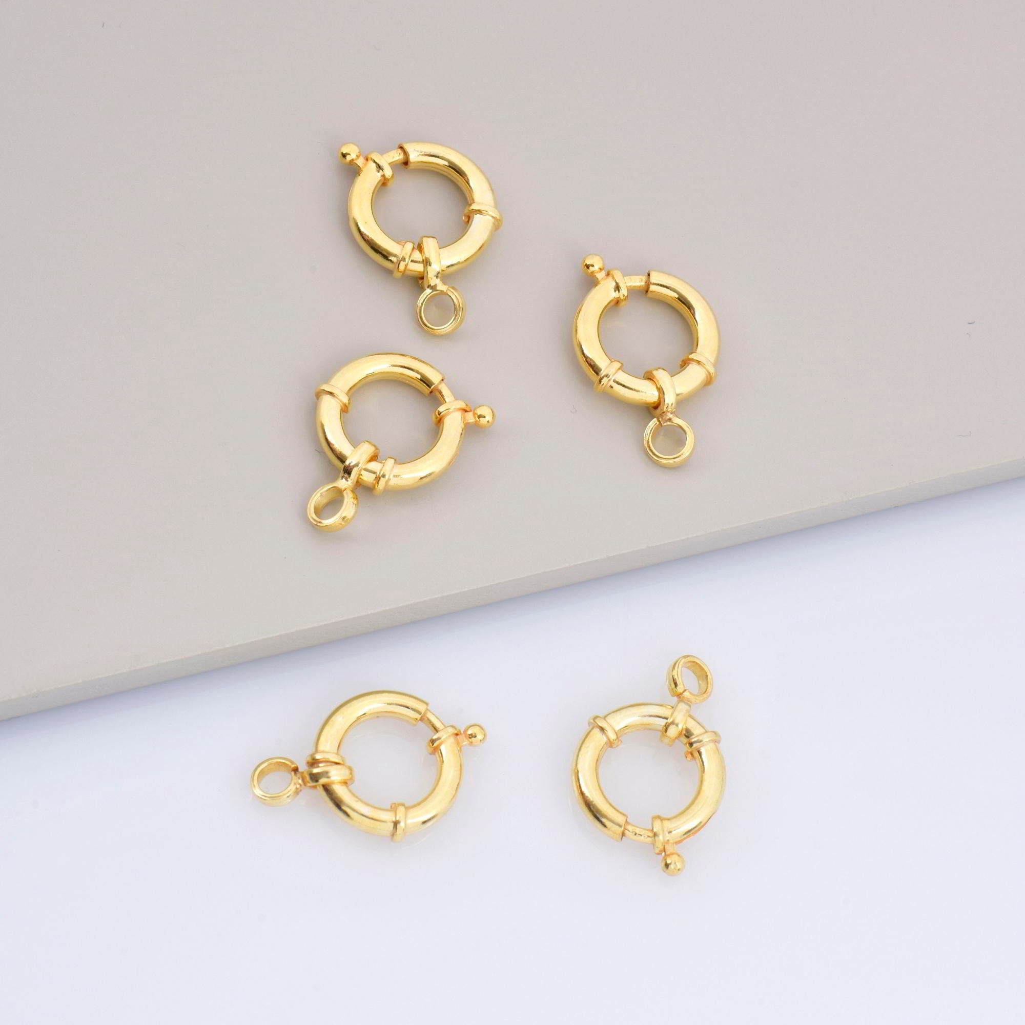 24K Gold Vermeil Spring Ring Clasp, 925 Solid Silver Spring Clasps with Open Loop, Gold Plated Trigger Spring Clasp, Jewelry Findings, VM53C