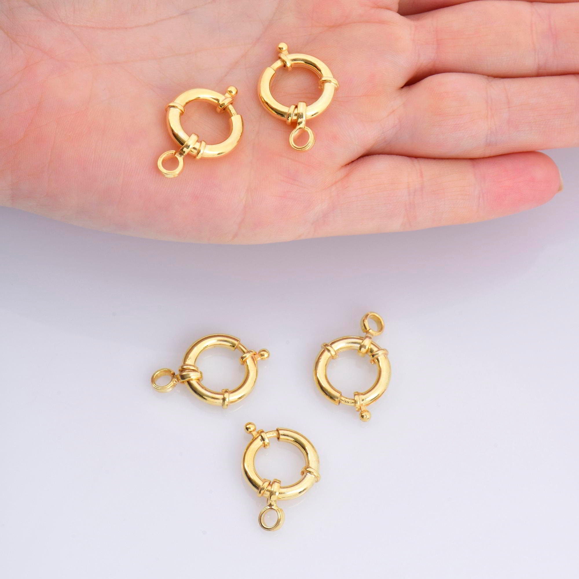 24K Gold Vermeil Spring Ring Clasp, 925 Solid Silver Spring Clasps with Open Loop, Gold Plated Trigger Spring Clasp, Jewelry Findings, VM53C