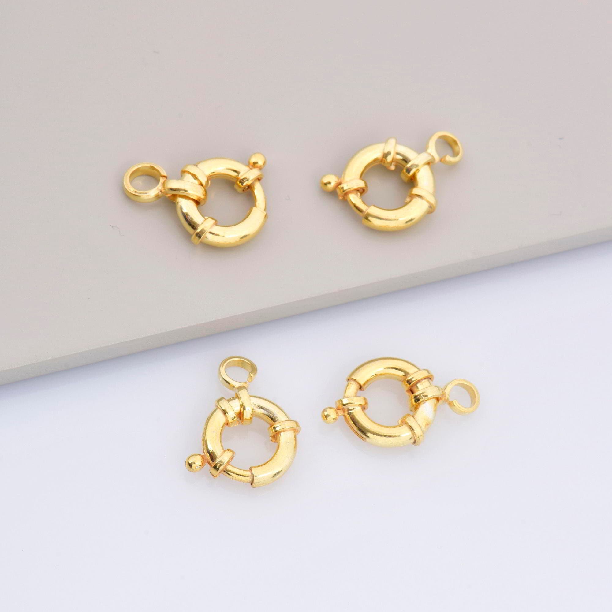 24K Gold Vermeil Spring Ring Clasp, Solid Silver Spring Clasps with Open Loop, 24K Gold Plated Trigger Spring Clasp, Jewelry Findings, VM53D