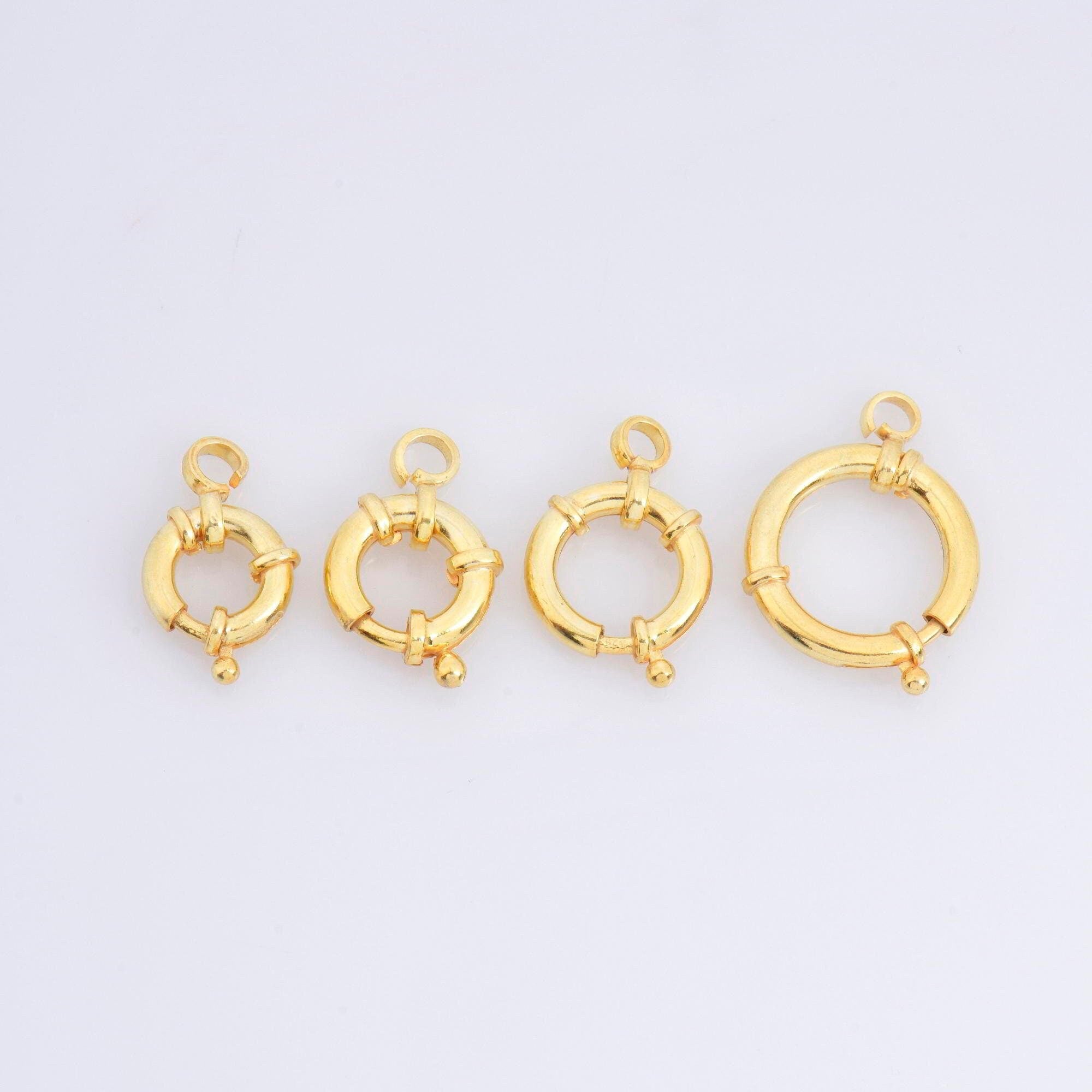 24K Gold Vermeil Spring Ring Clasp, Solid Silver Spring Clasps with Open Loop, 24K Gold Plated Trigger Spring Clasp, Jewelry Findings, VM53D