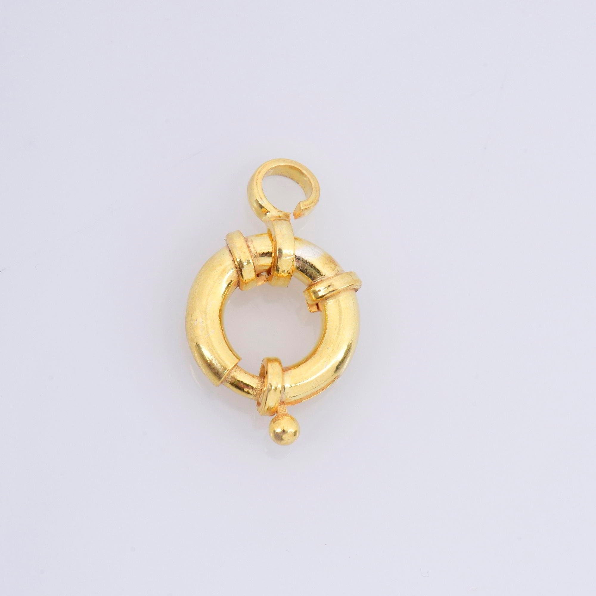 24K Gold Vermeil Spring Ring Clasp, 925 Solid Silver Spring Clasps with Open Loop, Gold Plated Trigger Spring Clasp, Jewelry Findings, VM53B