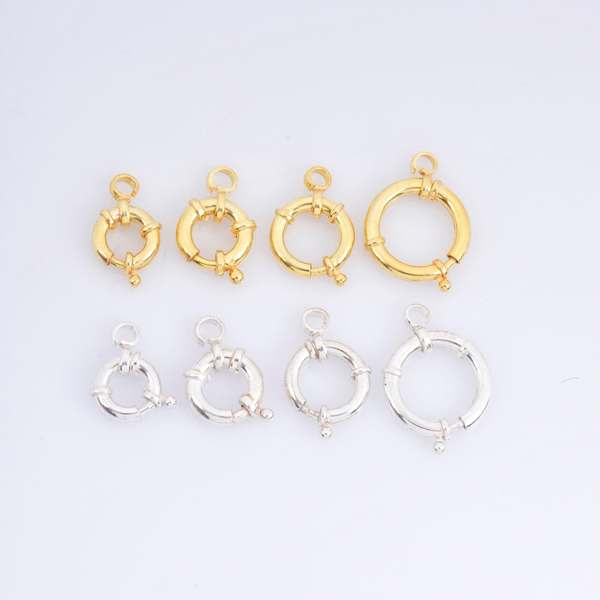 24K Gold Vermeil Spring Ring Clasp, 925 Solid Silver Spring Clasps with Open Loop, Plated Trigger Spring Clasp, Jewelry Findings, M/VM53