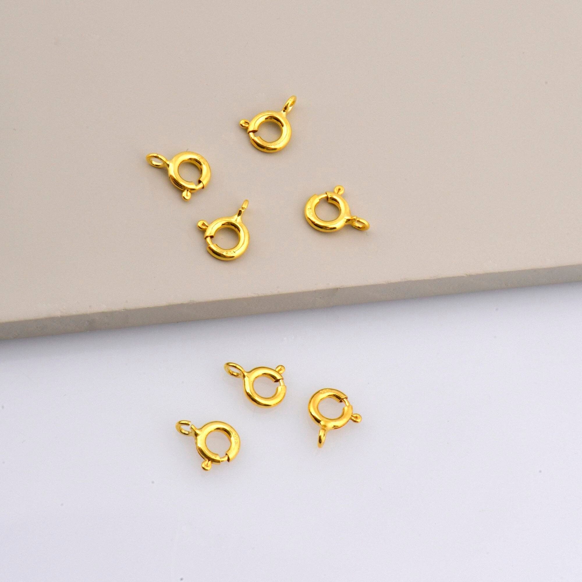 24K Gold Vermeil & 925 Silver Round Clasps, Solid Silver Round Trigger Clasp, Plated Round Spring Clasp, Jewelry Finding, M/VM56
