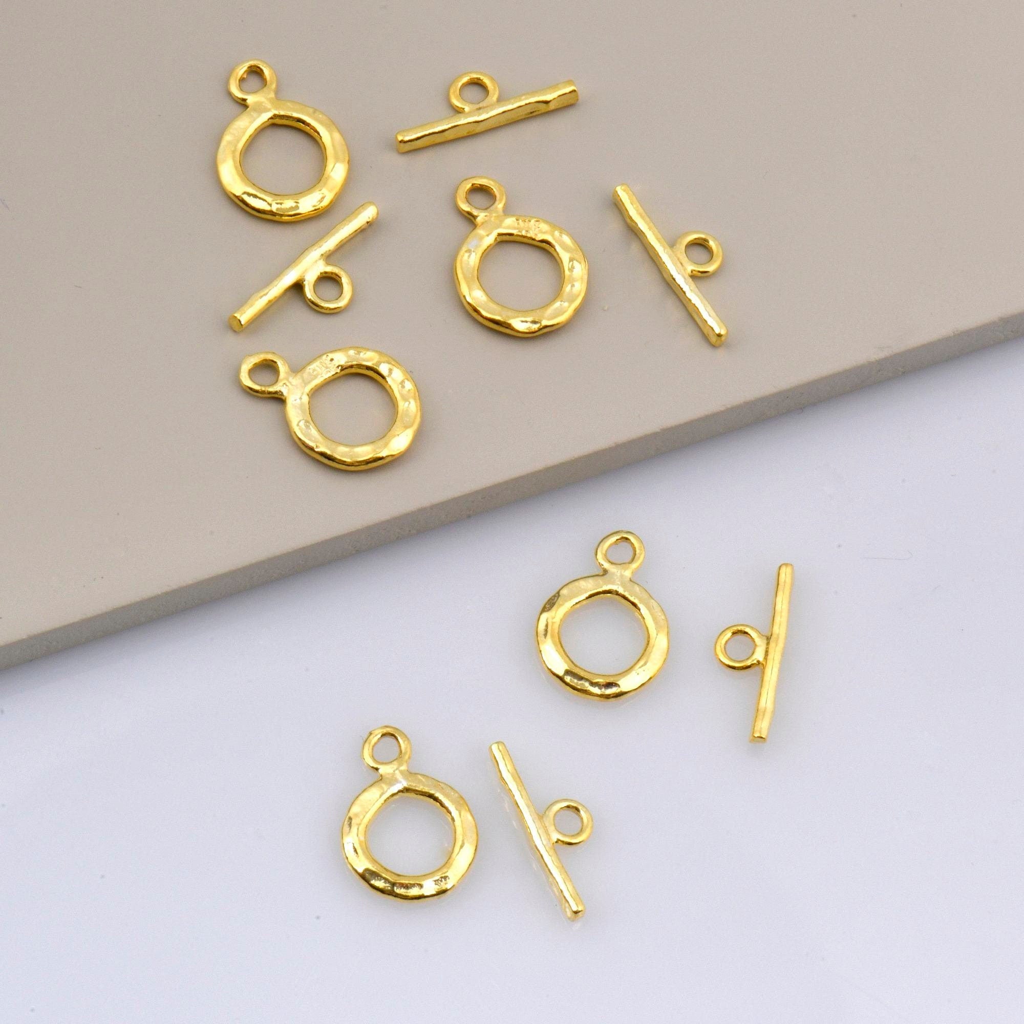 24K Gold Vermeil Toggle Clasps, 925 Solid Silver Toggle Clasp, Gold Plated Organic Toggle Clasp Set, Jewelry Supply, Jewelry Findings, VM57B