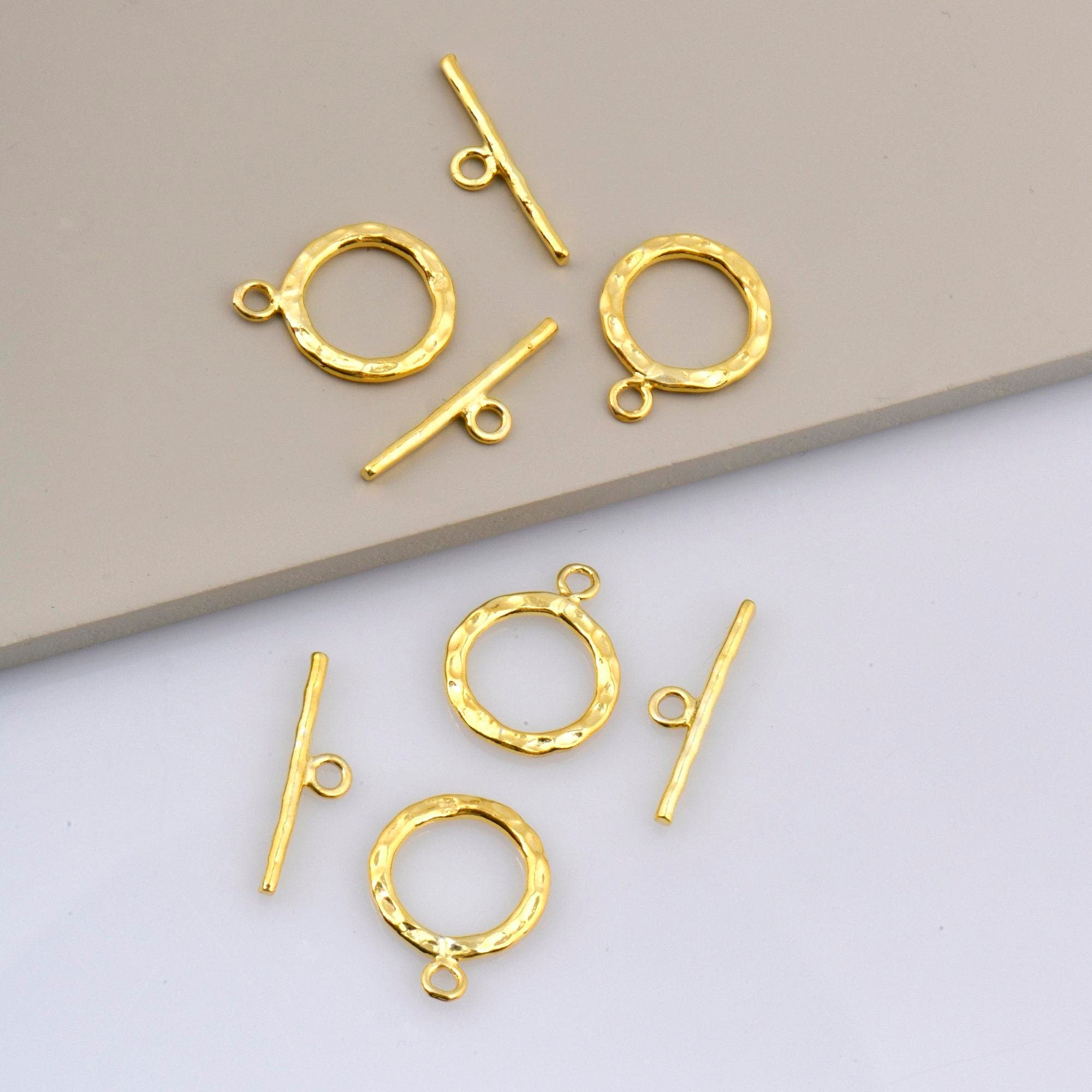 24K Gold Vermeil Toggle Clasps, 925 Solid Silver Toggle Clasp, Plated Organic Toggle Clasp Set, Jewelry Supply, Jewelry Findings, VM57A-C