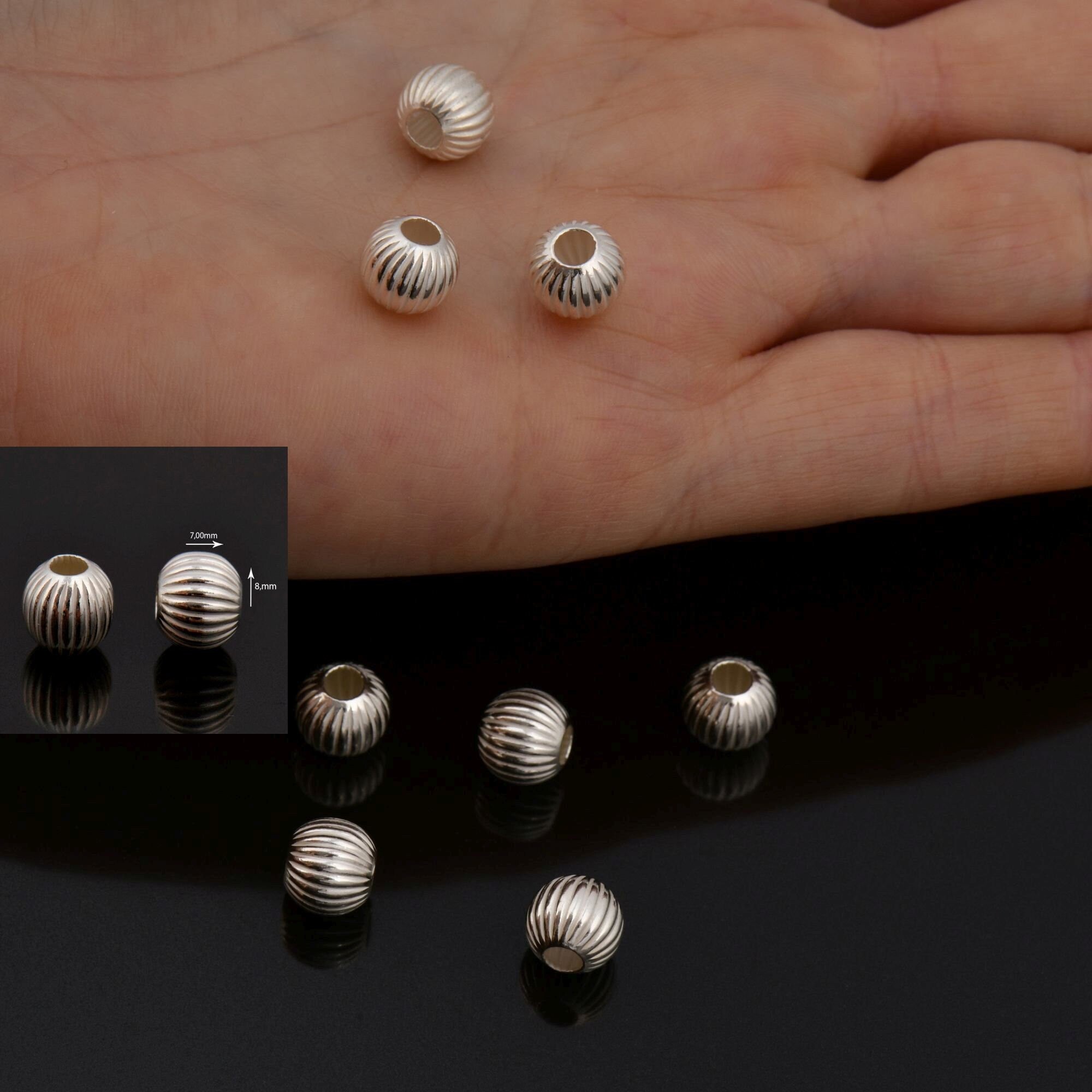 925 Sterling Silver Corrugated 8mm Round Beads, Seamless Round Beads, Solid Silver Round Shape Beads, Seperator Beads, Jewelry Supplies, M5F