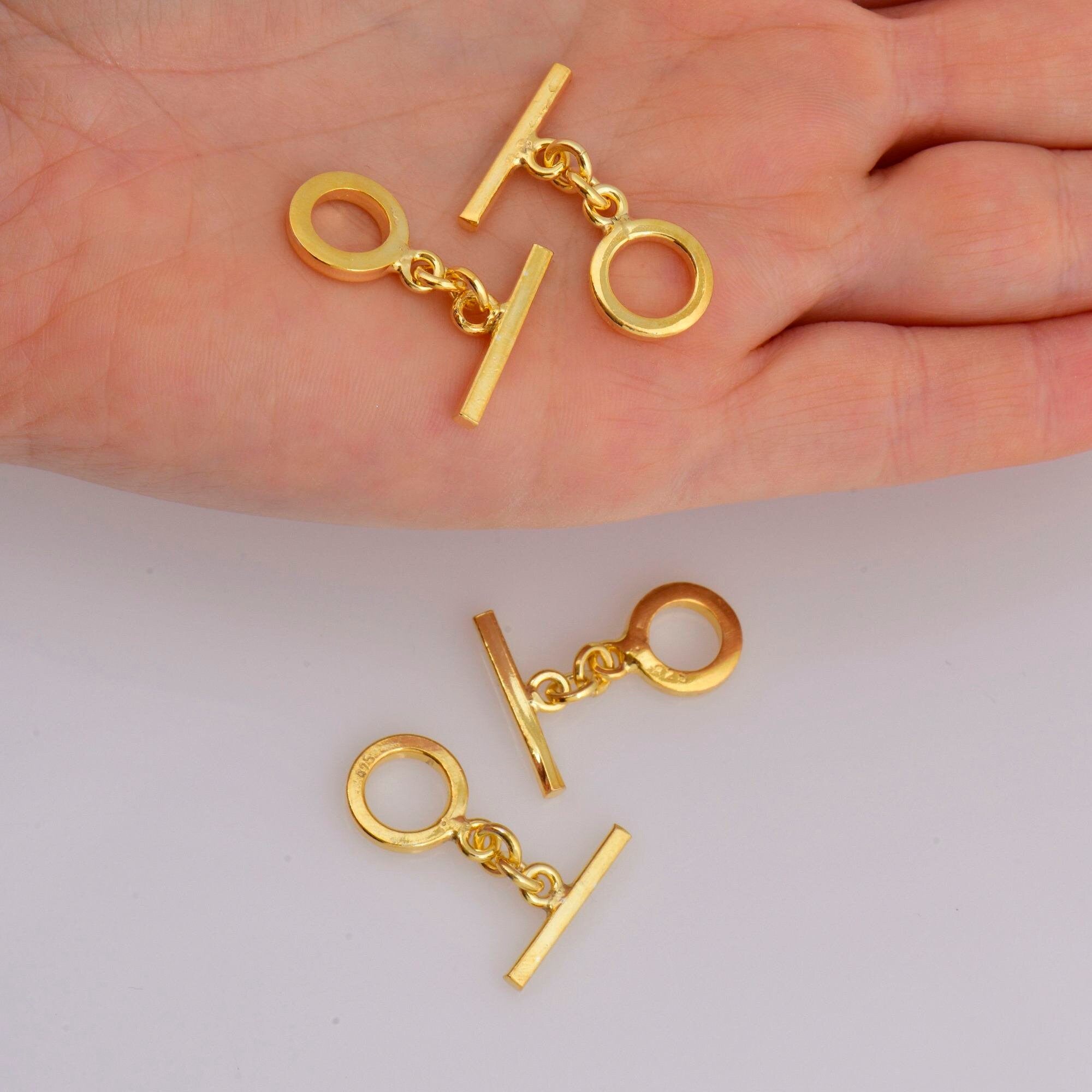 24K Gold Vermeil Toggle Clasps, 925 Solid Silver Toggle Clasp, Gold Plated Plain Toggle Clasp Set, Jewelry Supply, Jewelry Findings, VM58A-C