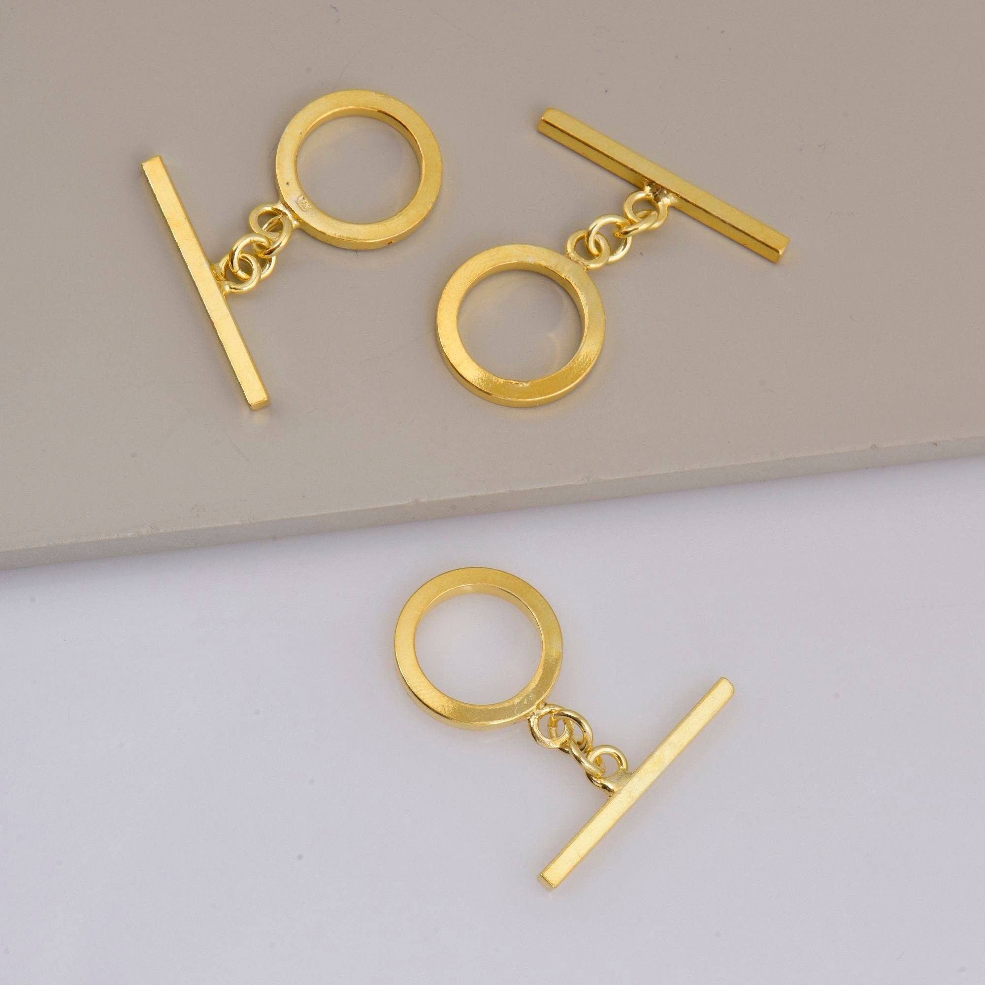 24K Gold Vermeil Toggle Clasps, 925 Solid Silver Toggle Clasp, Gold Plated Plain Toggle Clasp Set, Jewelry Supply, Jewelry Findings, VM58C