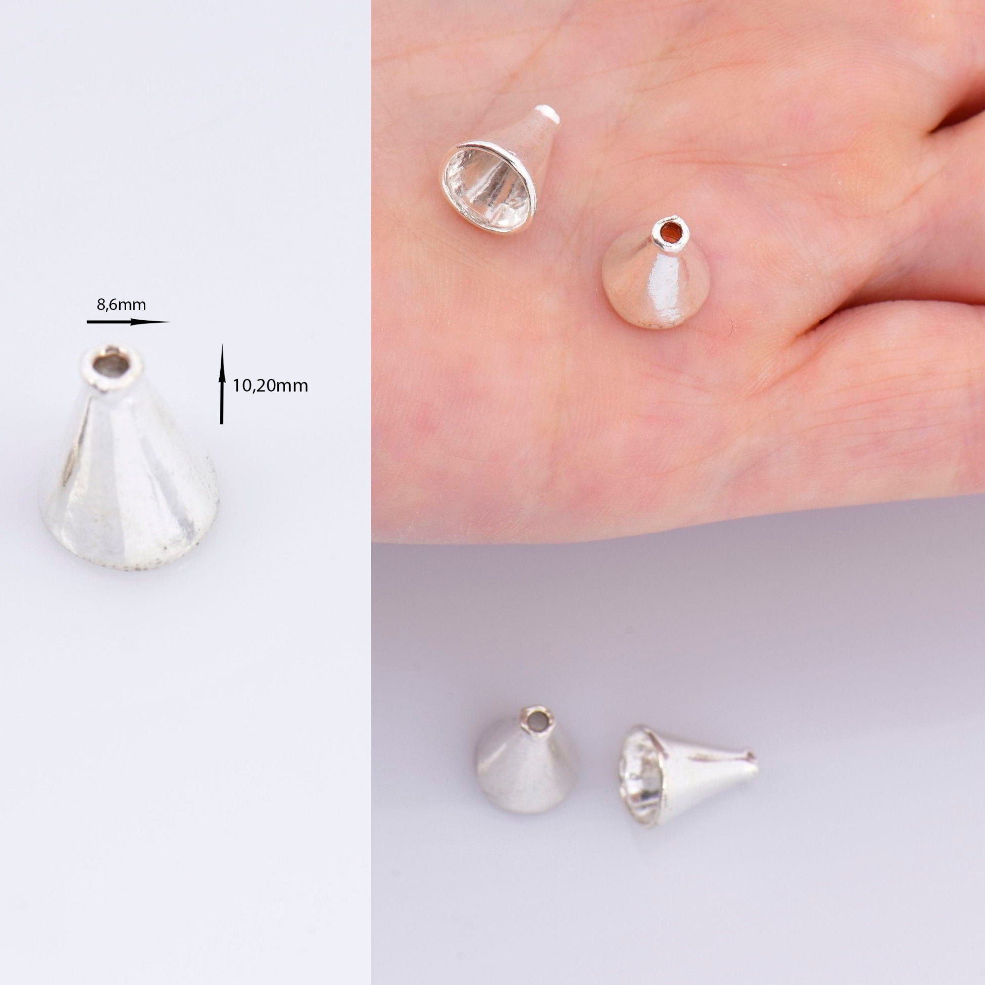 925 Sterling Silver Cone Shape Beads, Solid Silver Cone Bead Caps, Silver Plain Cone End Beads, Bead Caps For Jewelry Making, M28C