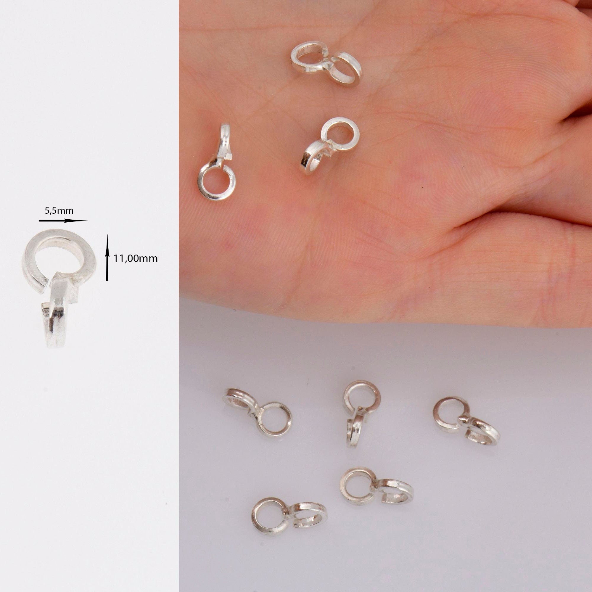 925 Sterling Silver Bails with Open Loop, Solid Silver Open Loop Bails, Smooth Silver Connector Bails, Bail Charms, Jewelry Findings, M30A