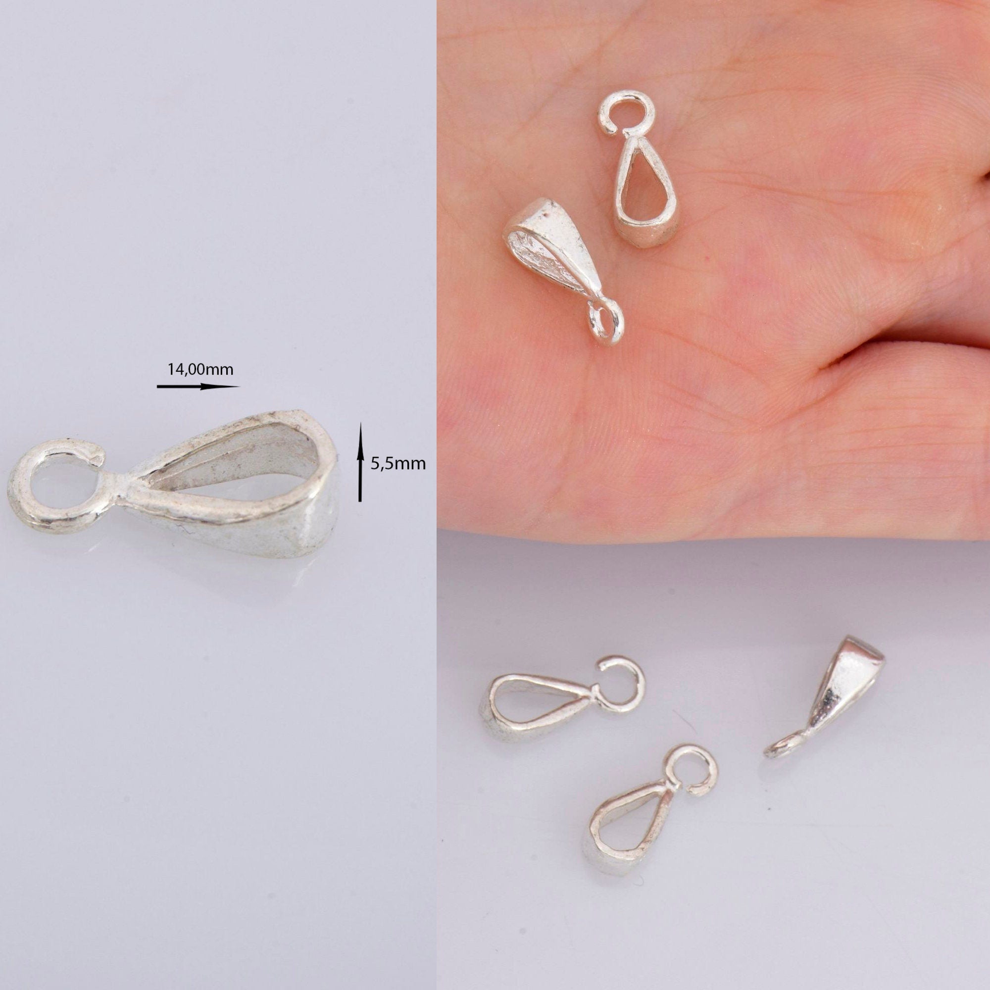 925 Sterling Silver Bails with Open Loop, Solid Silver Open Ring Bails, Smooth Silver Connector Bails, Bail Charms, Jewelry Findings, M31