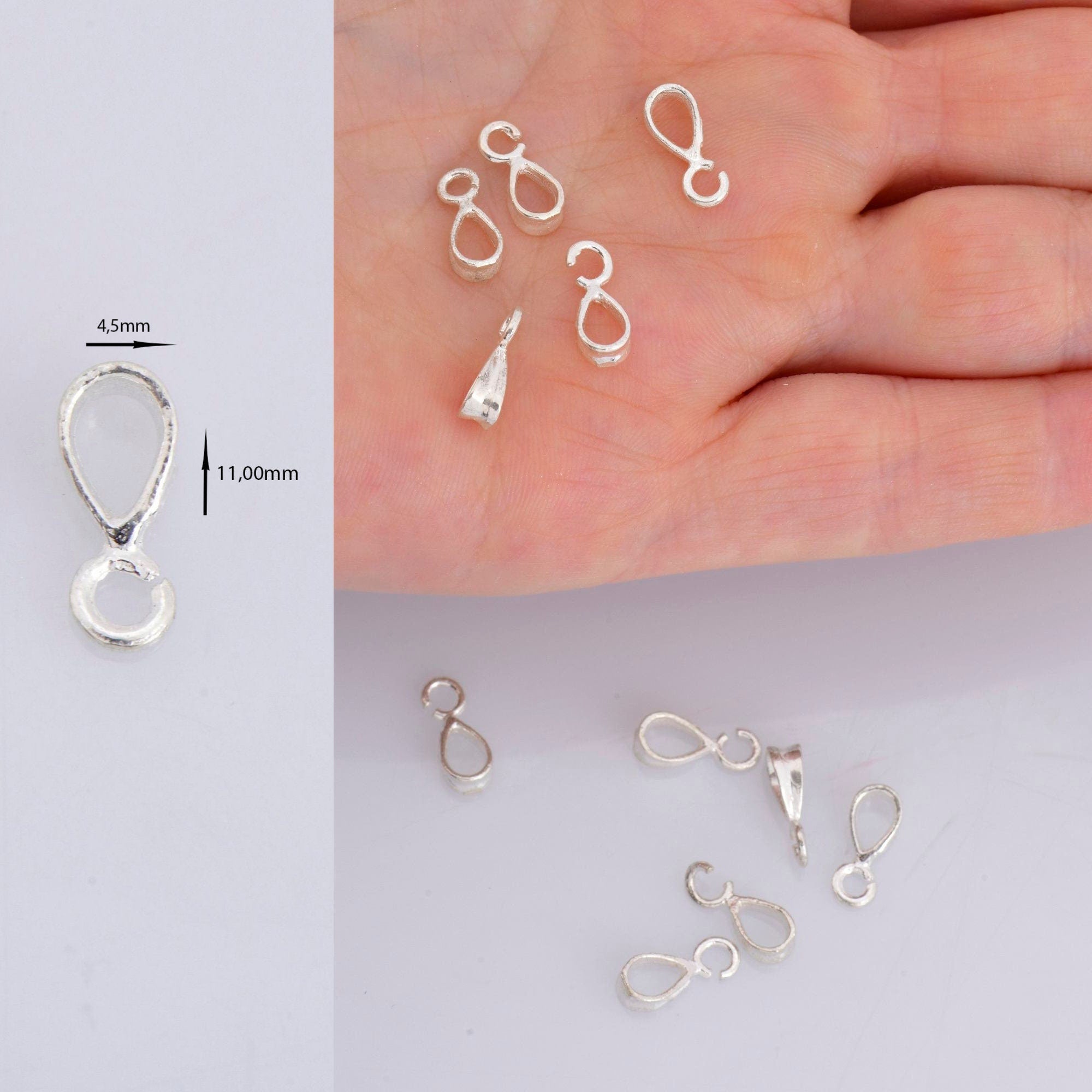24K Gold Vermeil & 925 Silver Bails with Open Loop, Plated Open Loop Bails, Smooth Connector Bails, Bail Charms, Jewelry Findings, M/VM33