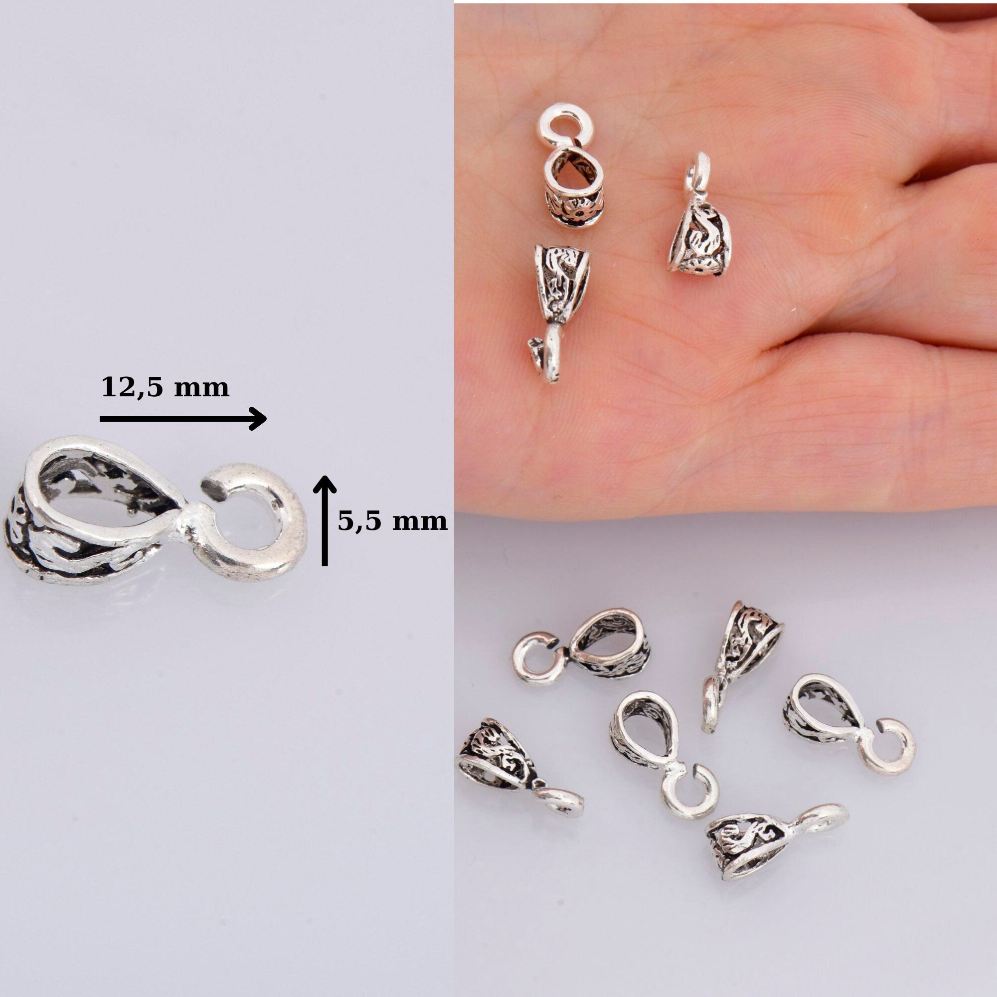 24K Gold Vermeil and 925 Silver Filigree Bails with Open Loop, Plated Open Loop Bails, Connector Filigree Bails, Silver Findings, M/VM34