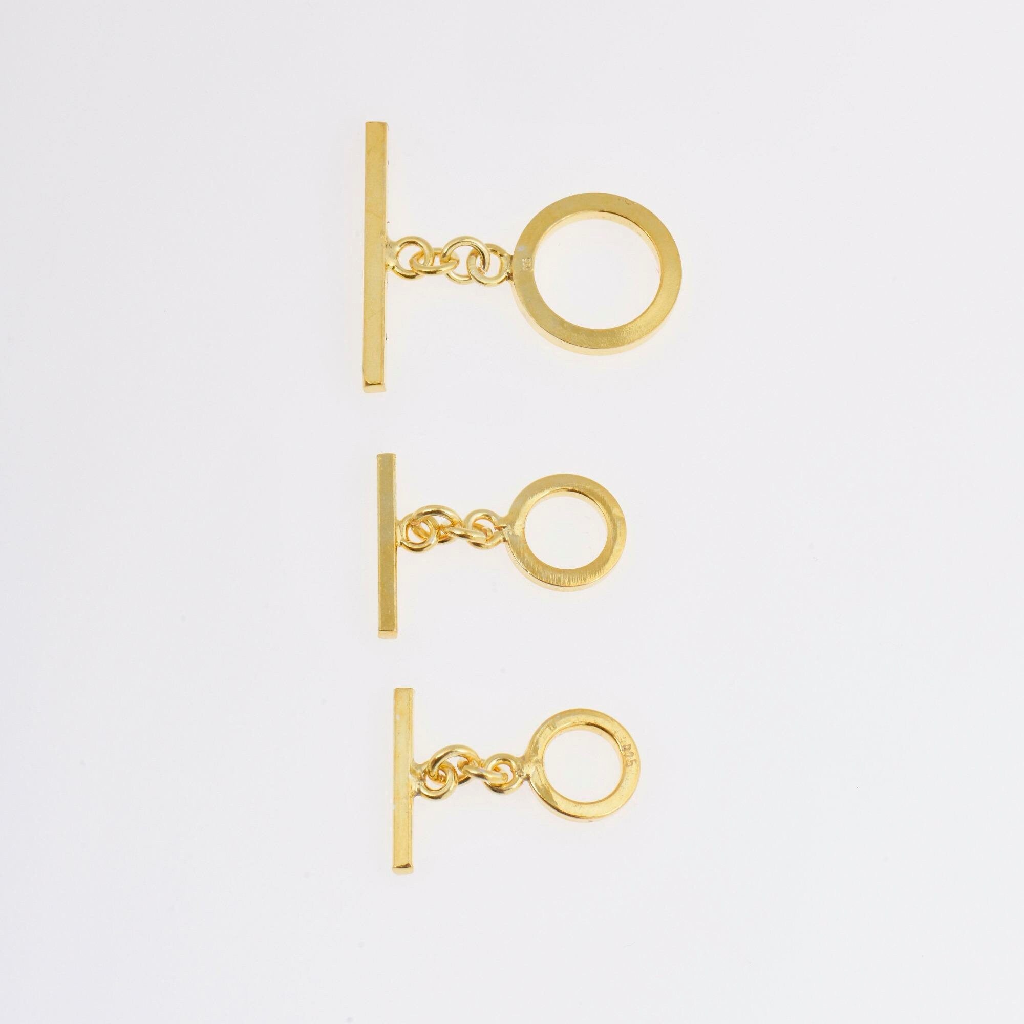 24K Gold Vermeil Toggle Clasps, 925 Solid Silver Toggle Clasp, Gold Plated Plain Toggle Clasp Set, Jewelry Supply, Jewelry Findings, VM58A-C