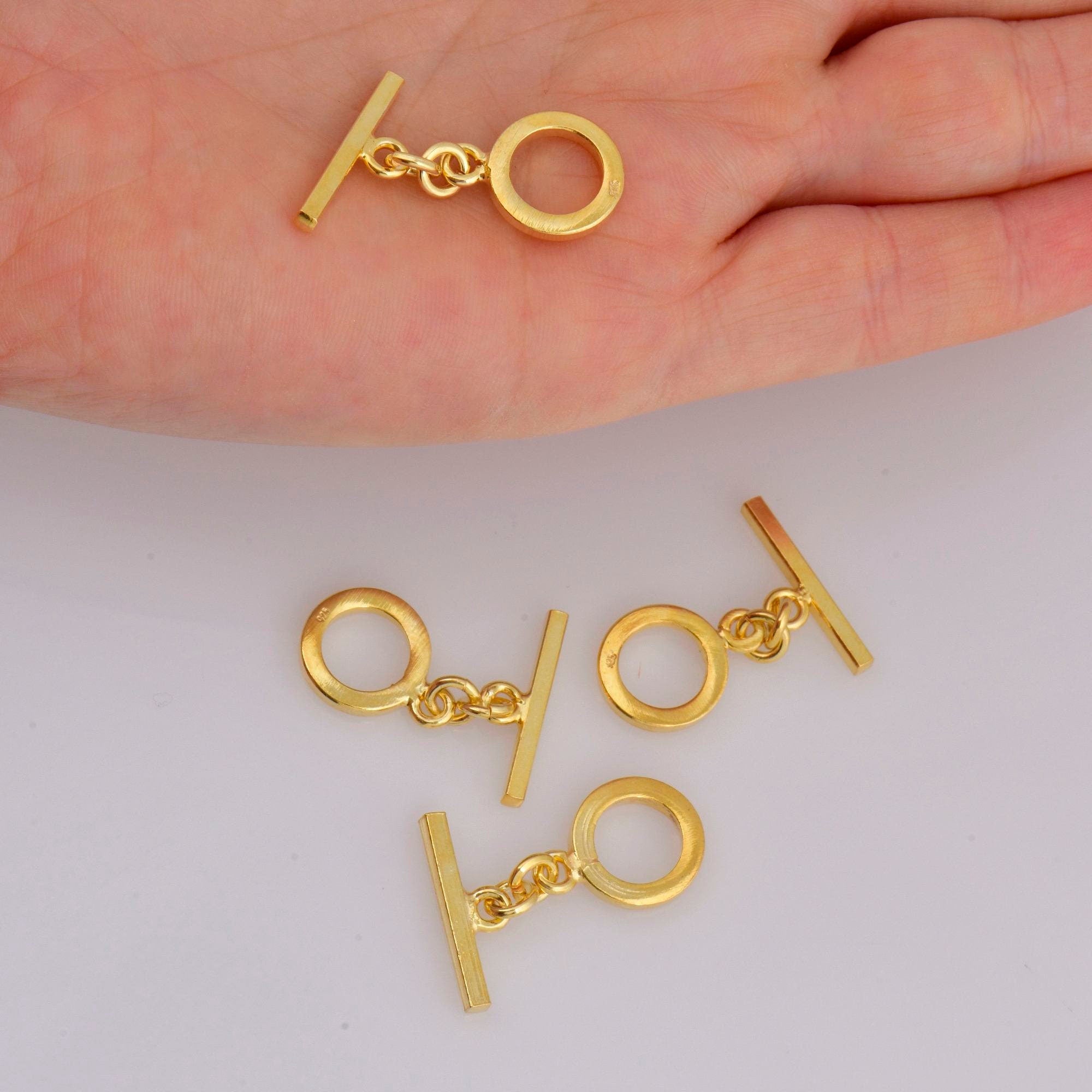 24K Gold Vermeil Toggle Clasps, 925 Solid Silver Toggle Clasp, Gold Plated Plain Toggle Clasp Set, Jewelry Supply, Jewelry Findings, VM58A-C