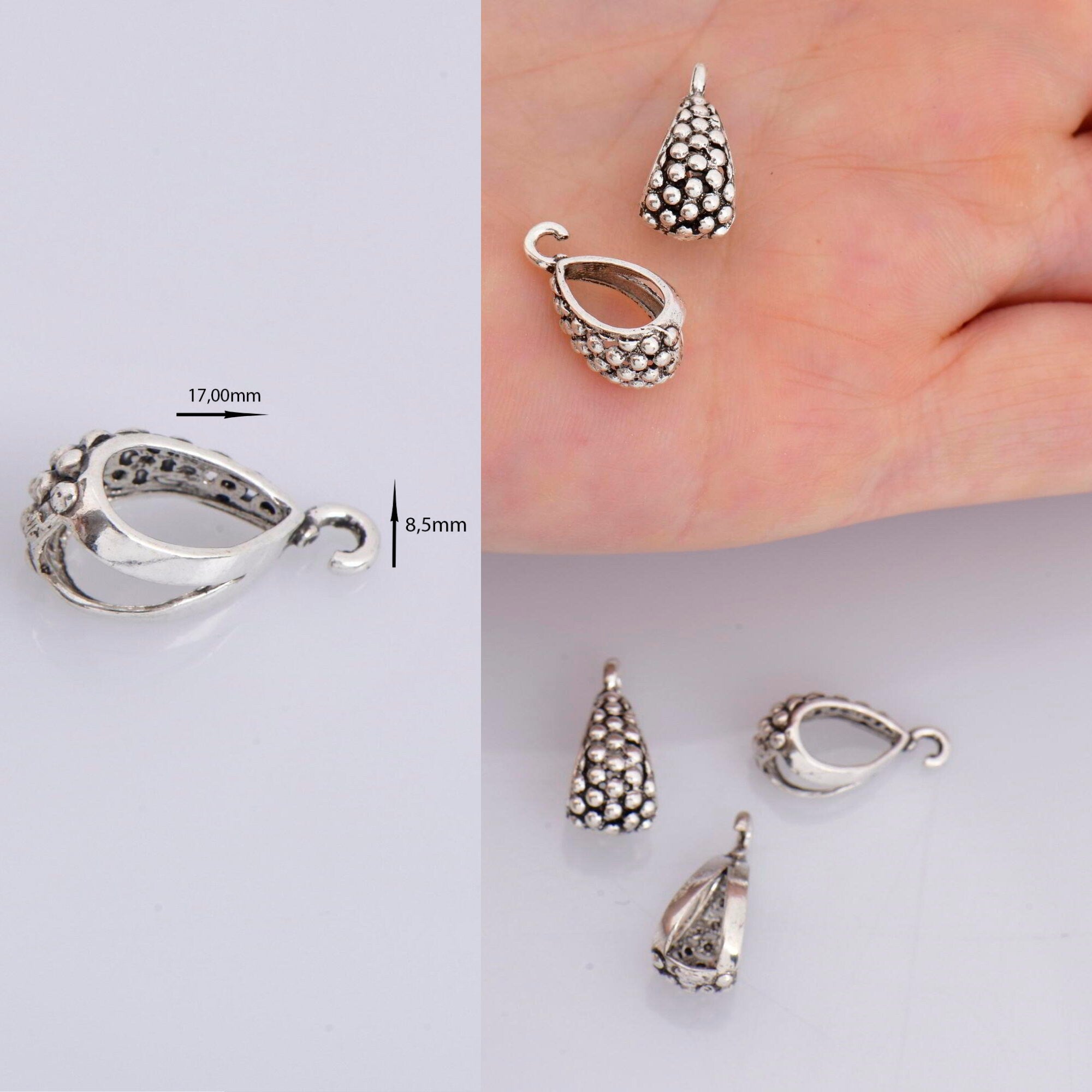 925 Sterling Silver Filigree Bails with Open Loop, Solid Open Loop Bails, Antique Silver Connector Filigree Bails, Jewelry Findings, M36